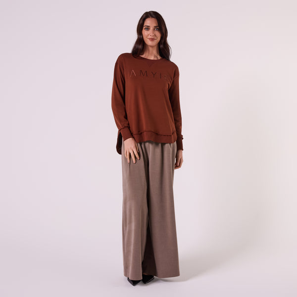 AM022161 EMBROIDERY SWEATSHIRT (CHOCOLATE)