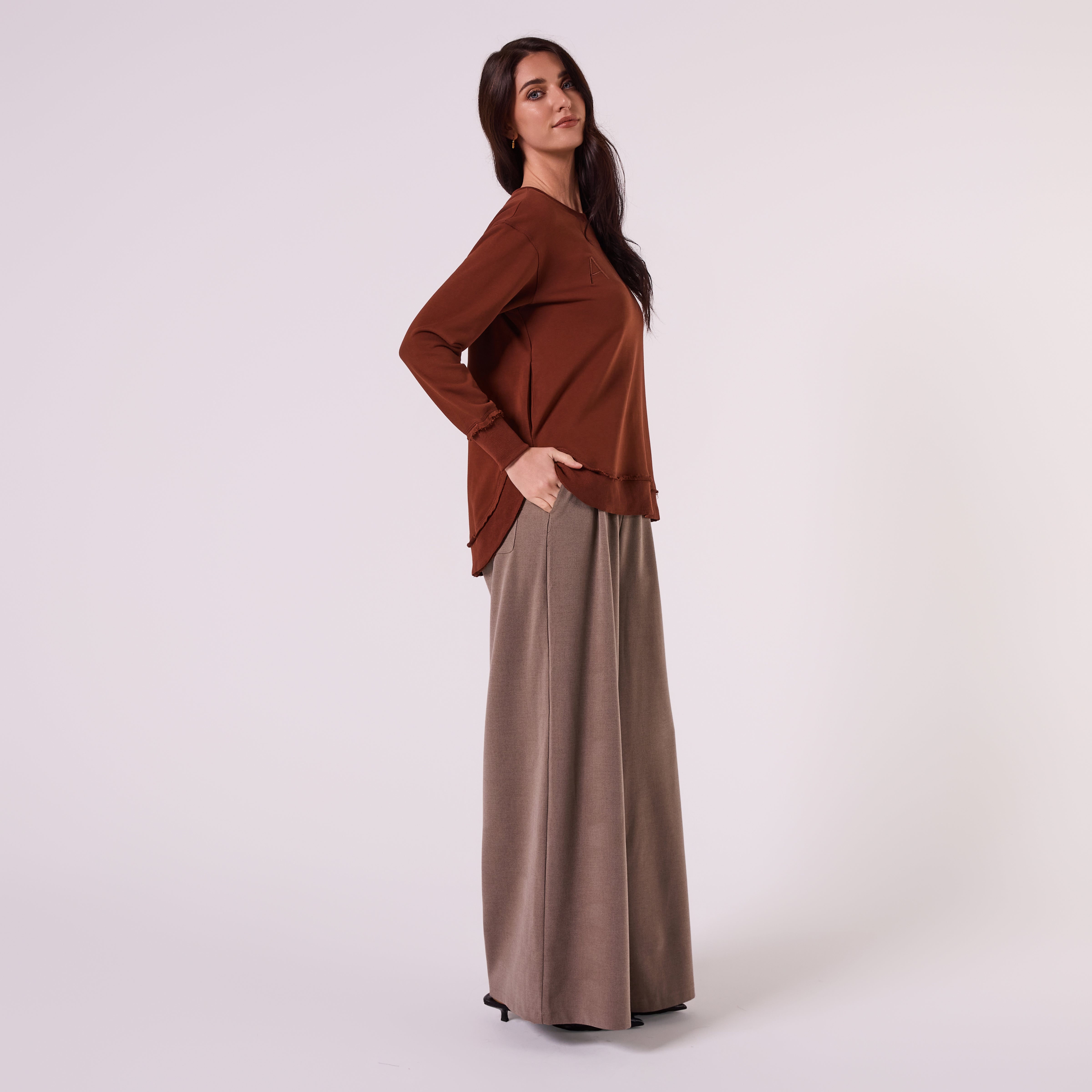 AM022161 EMBROIDERY SWEATSHIRT (CHOCOLATE)