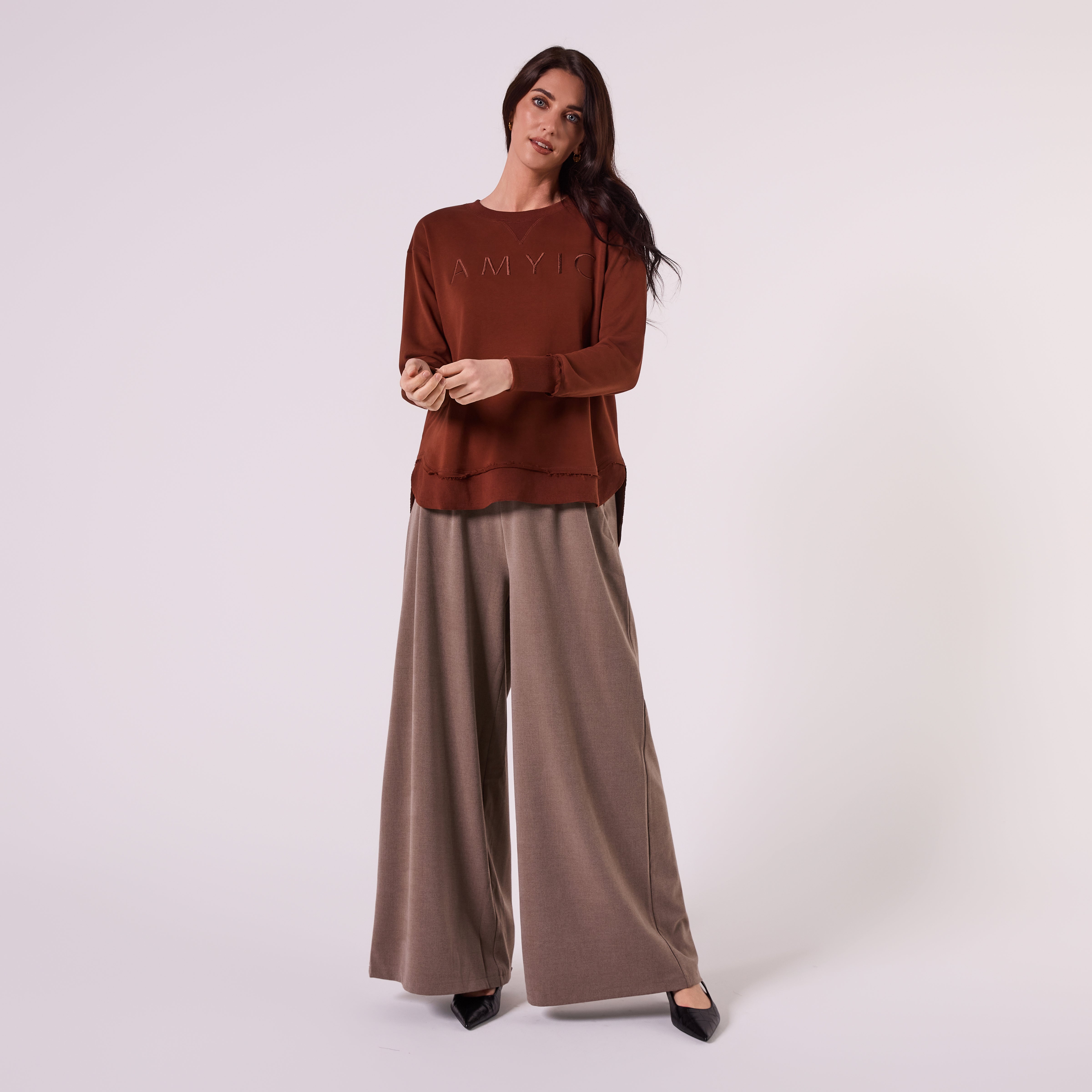 AM022161 EMBROIDERY SWEATSHIRT (CHOCOLATE)