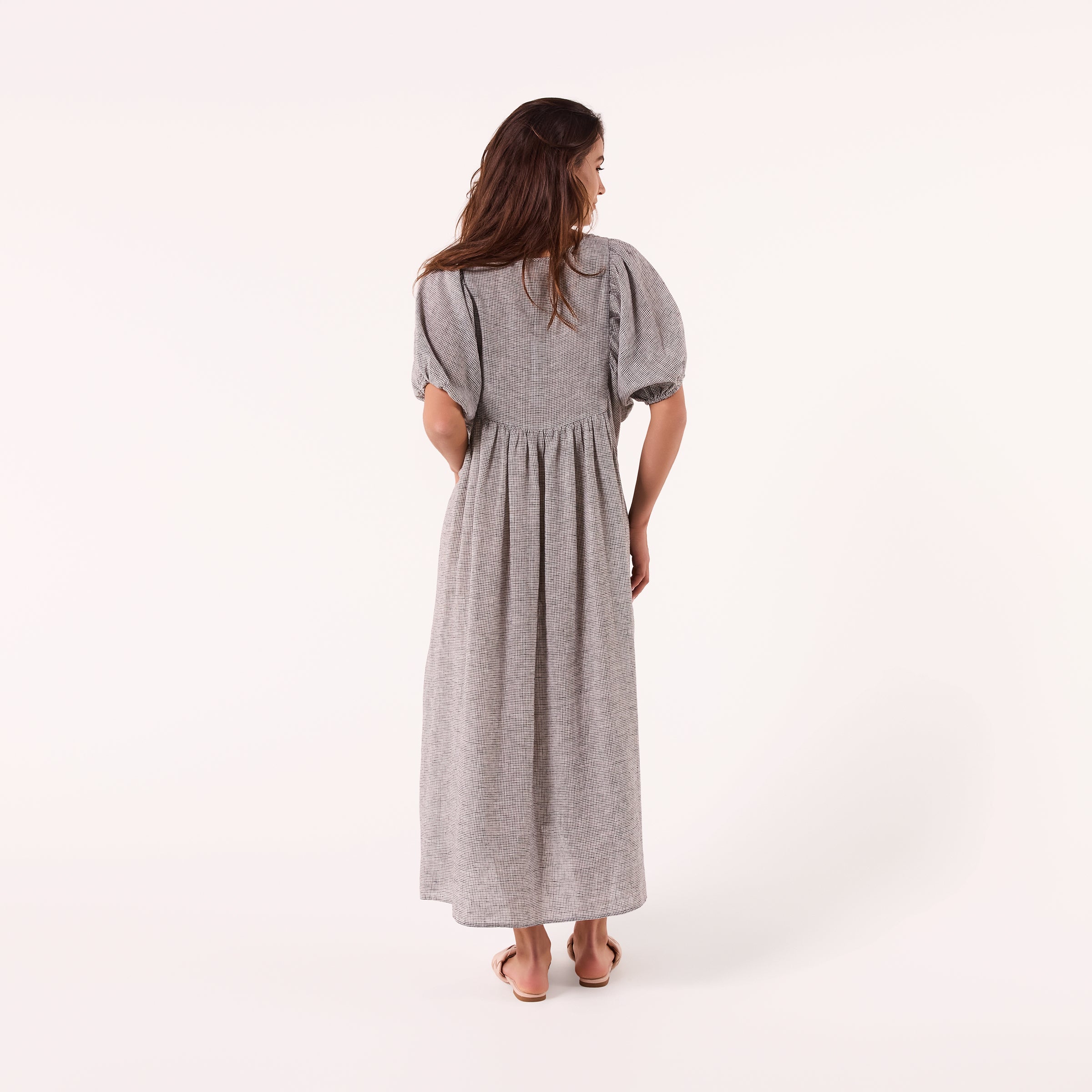 AM0221-1 GINGHAM 100%LINEN DRESS