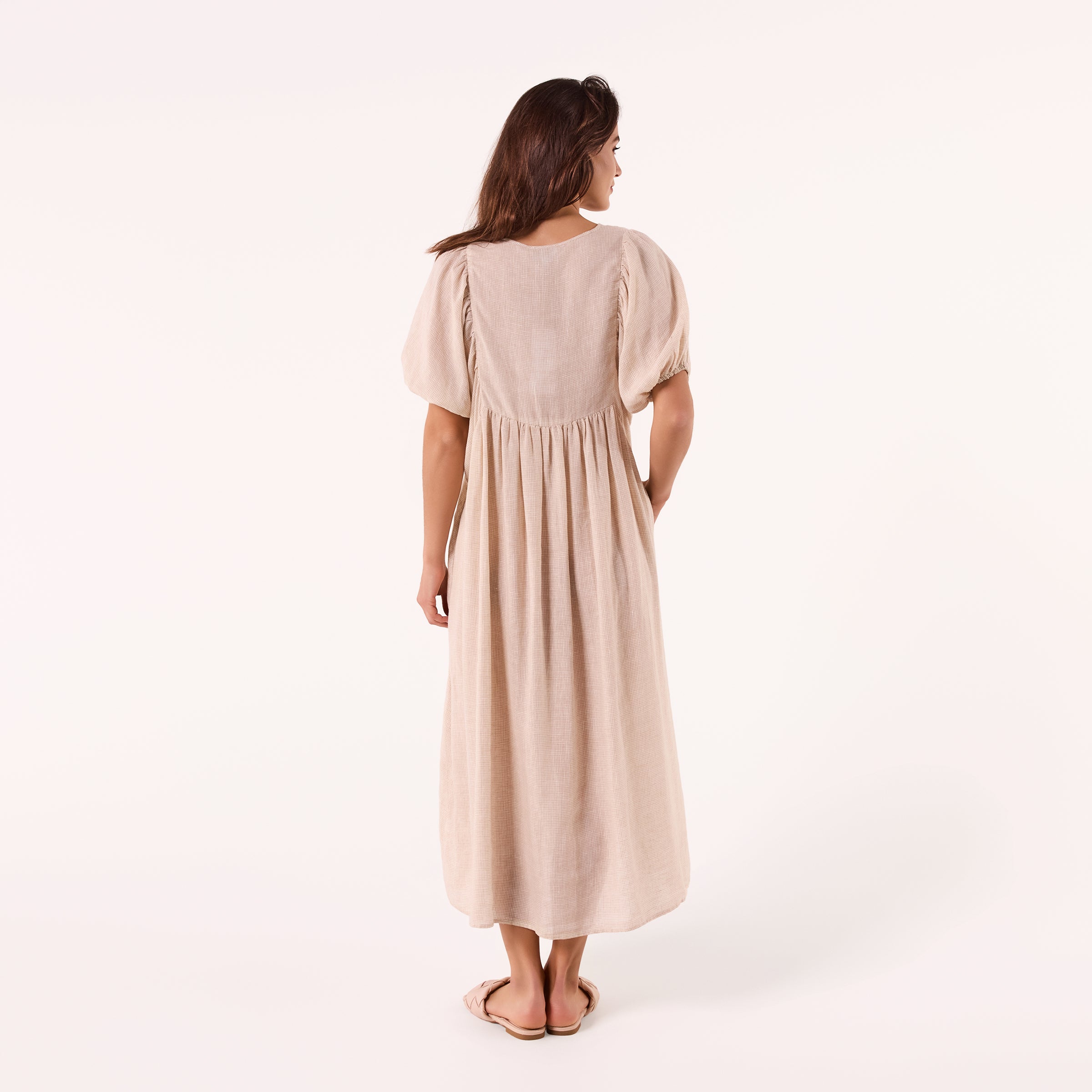 AM0221-1 GINGHAM 100%LINEN DRESS