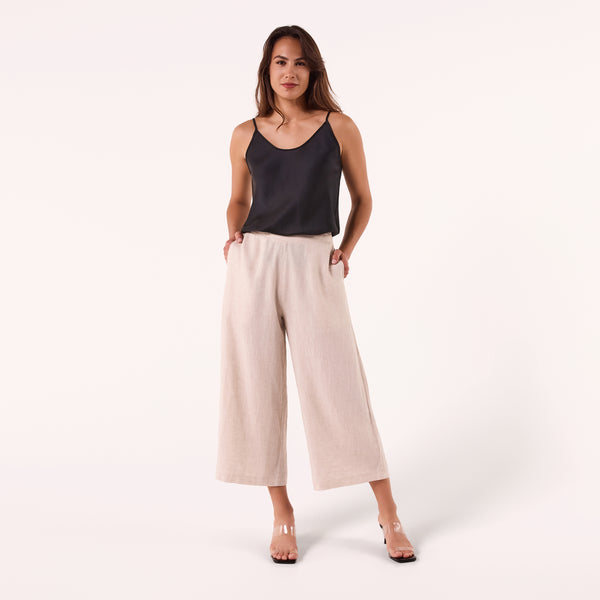 AM02377 100%LINEN CROPPED PANTS