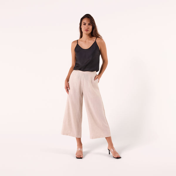 AM02377 100%LINEN CROPPED PANTS