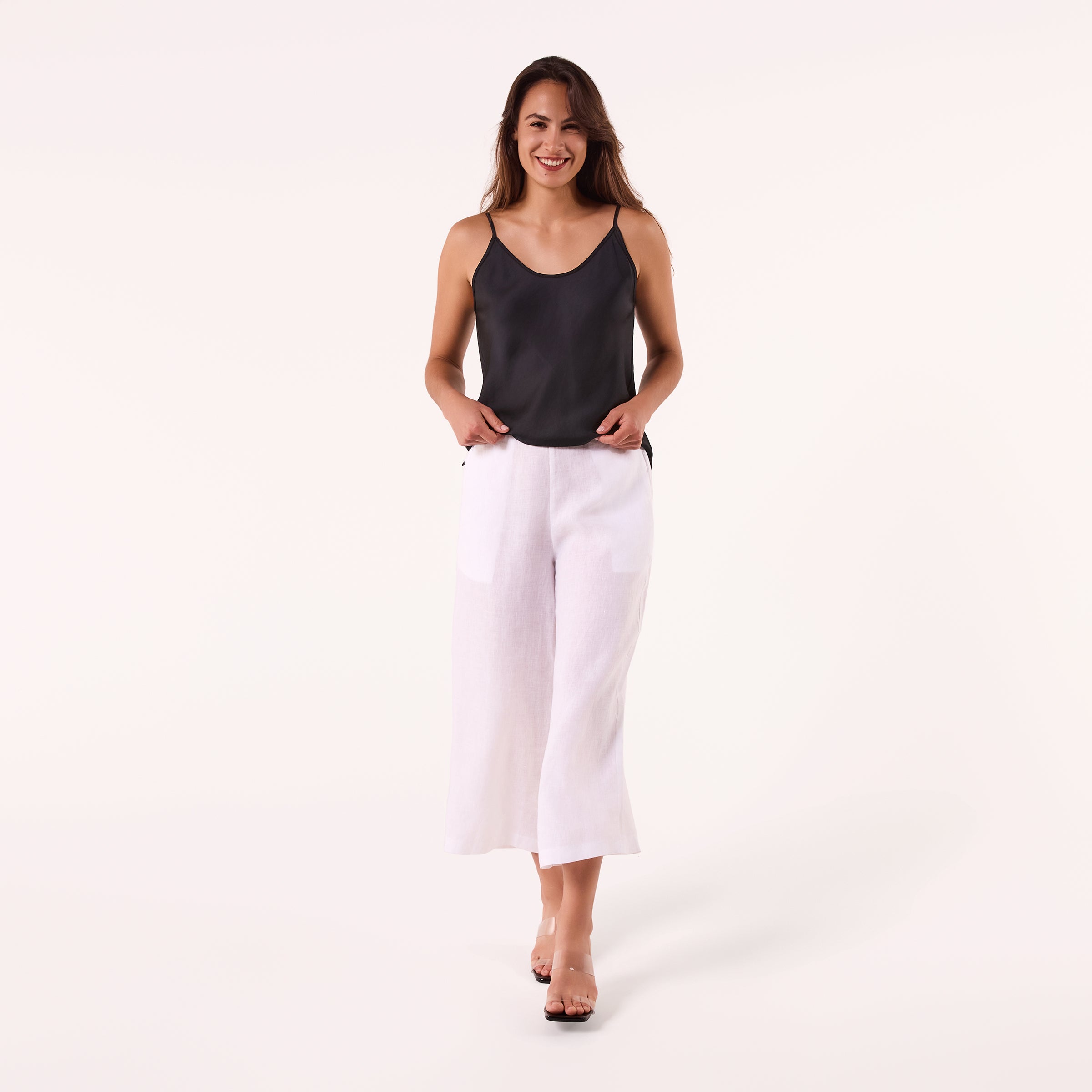AM02377 100%LINEN CROPPED PANTS