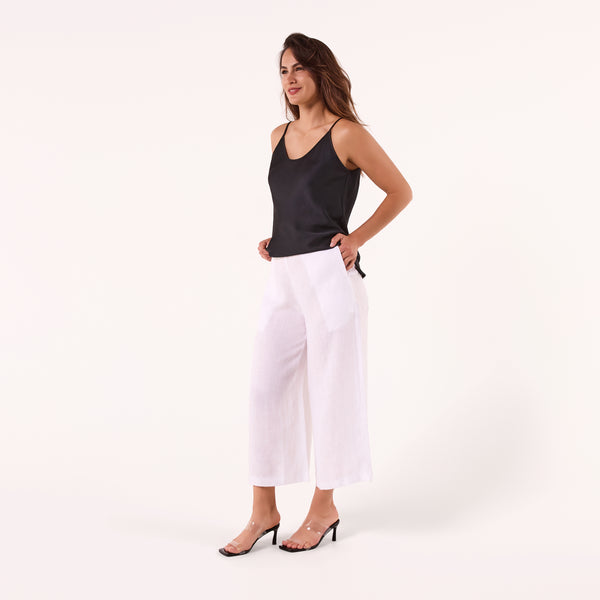 AM02377 100%LINEN CROPPED PANTS