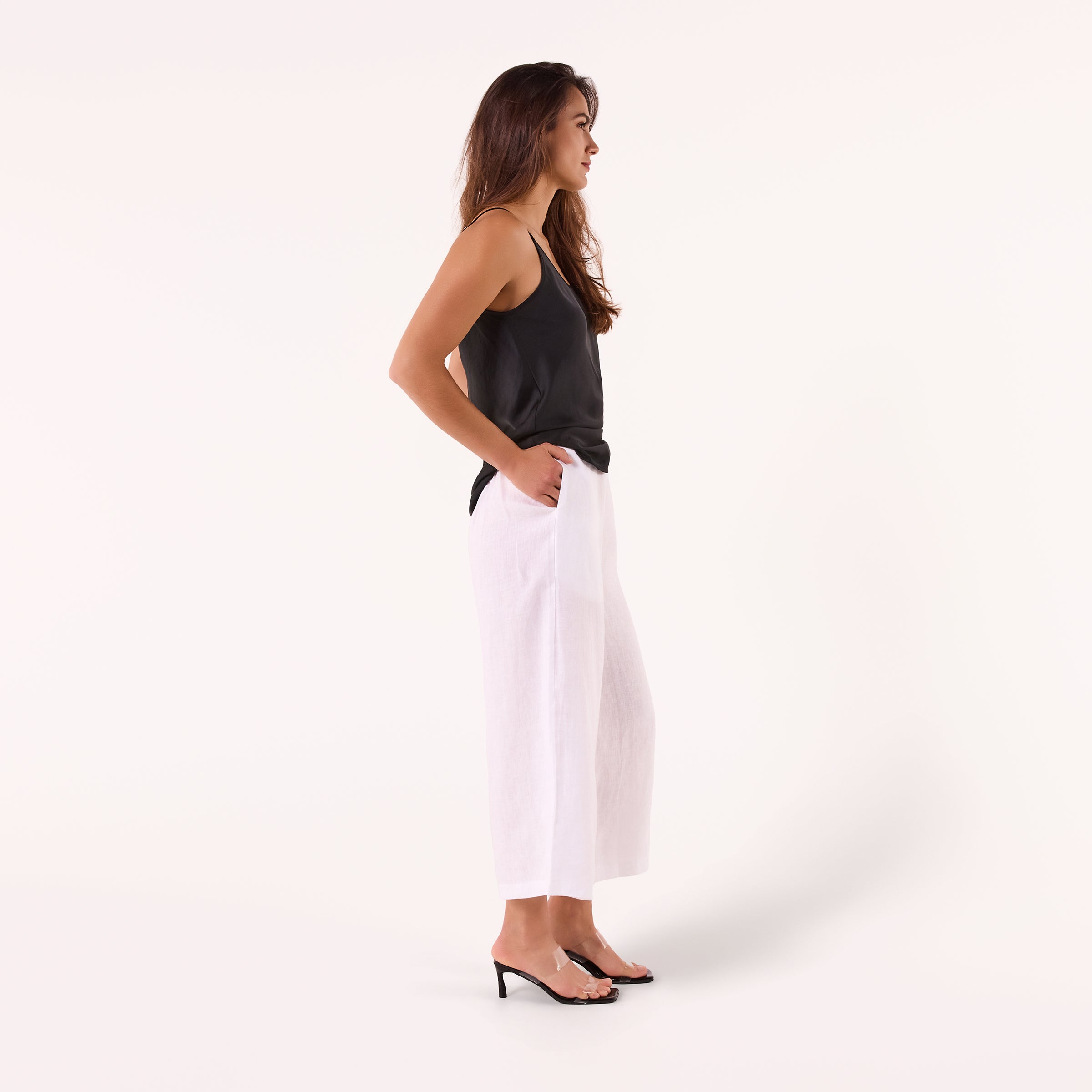 AM02377 100%LINEN CROPPED PANTS