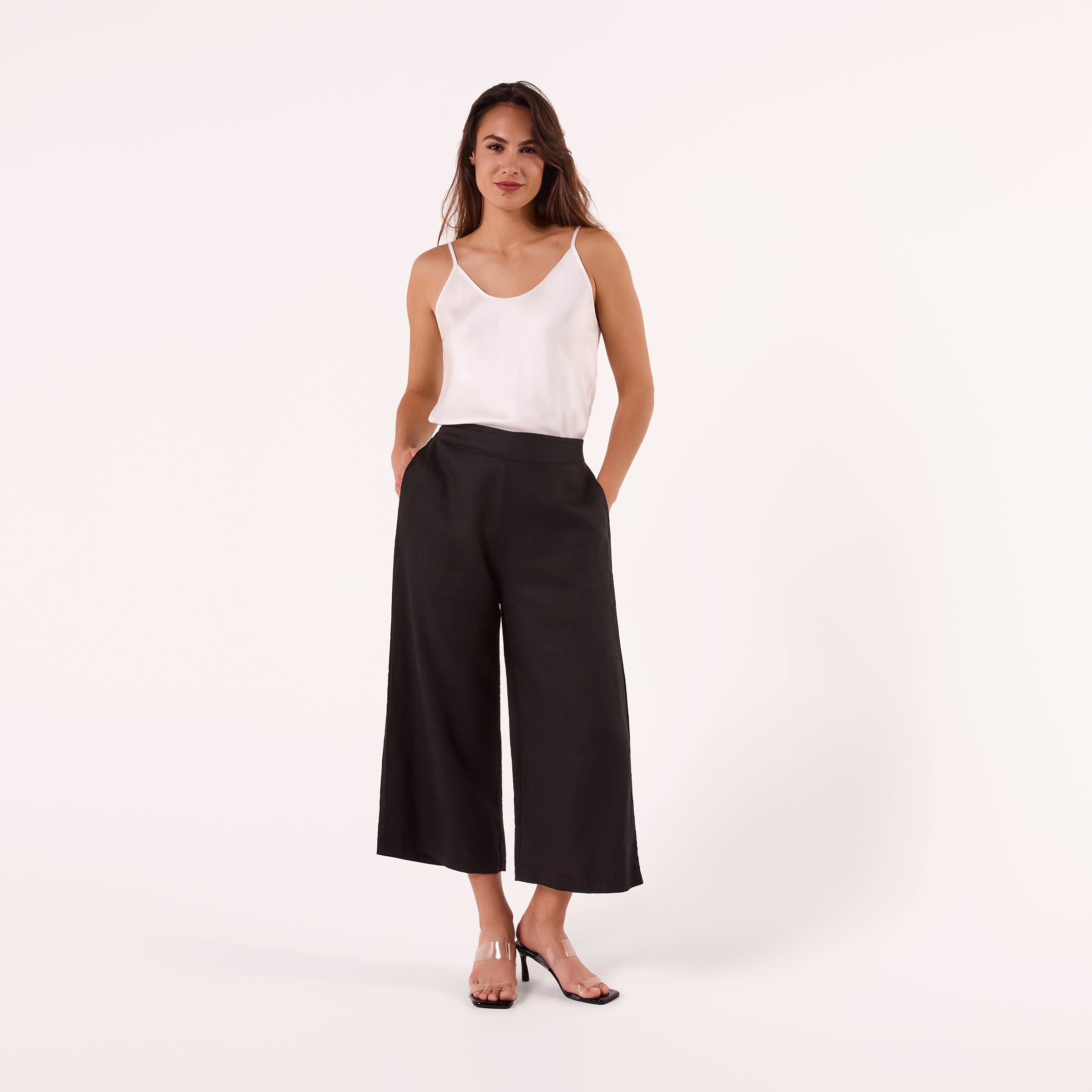 AM02377 100%LINEN CROPPED PANTS