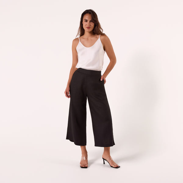AM02377 100%LINEN CROPPED PANTS