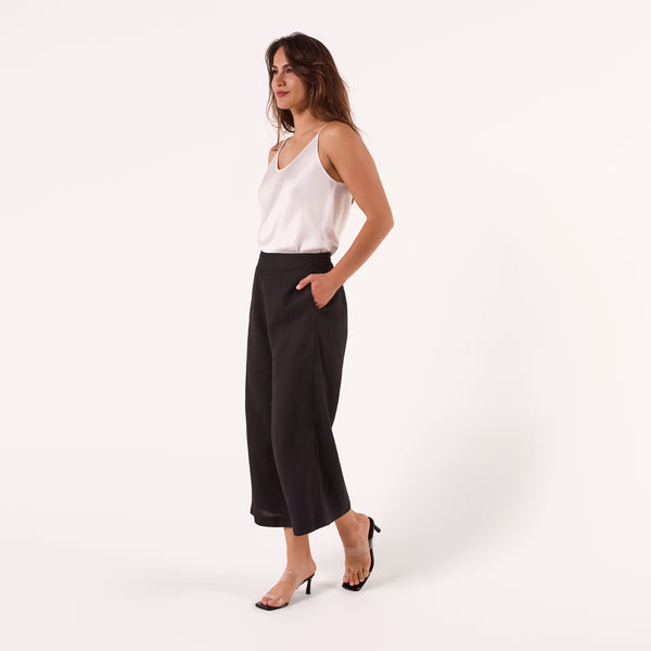 AM02377 100%LINEN CROPPED PANTS