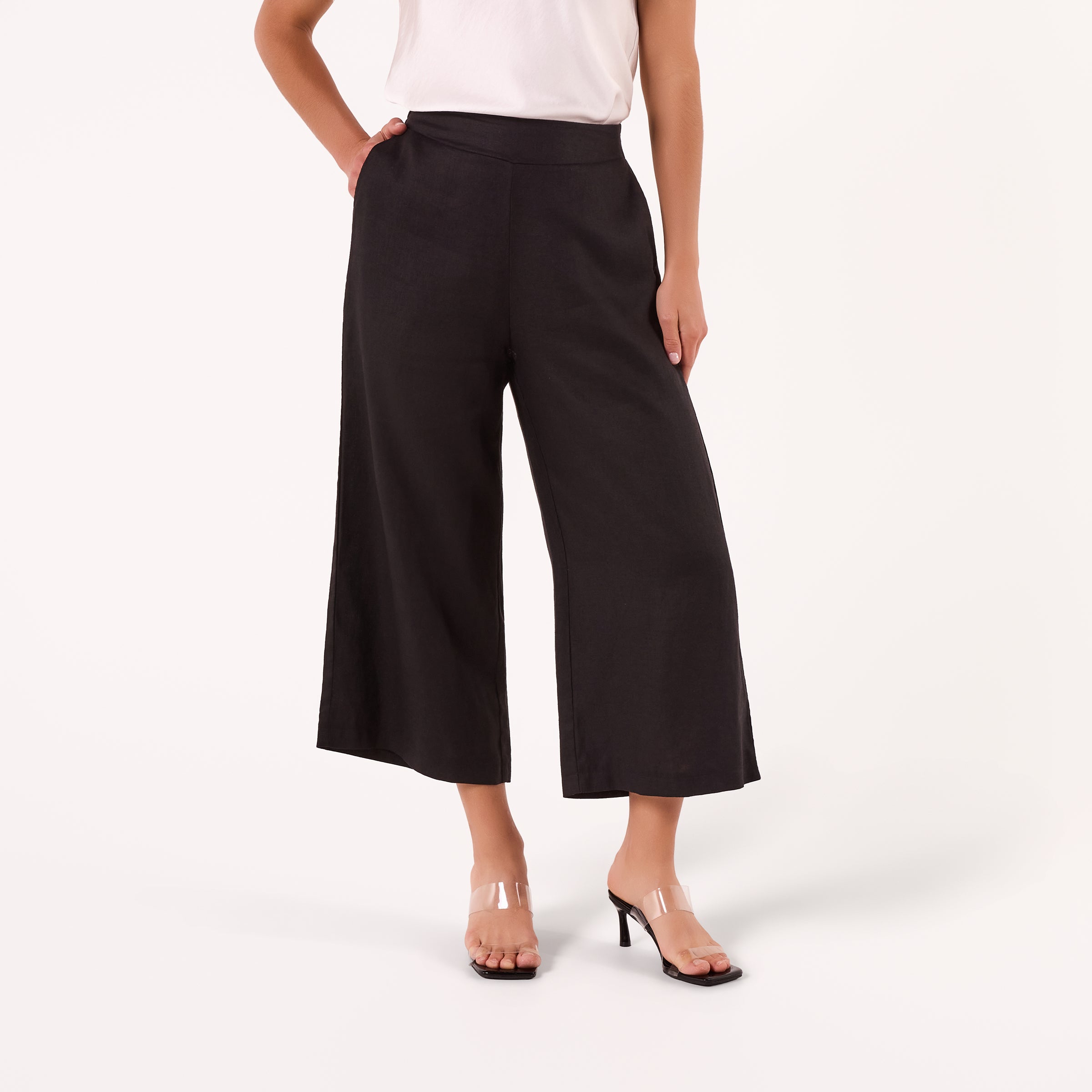 AM02377 100%LINEN CROPPED PANTS