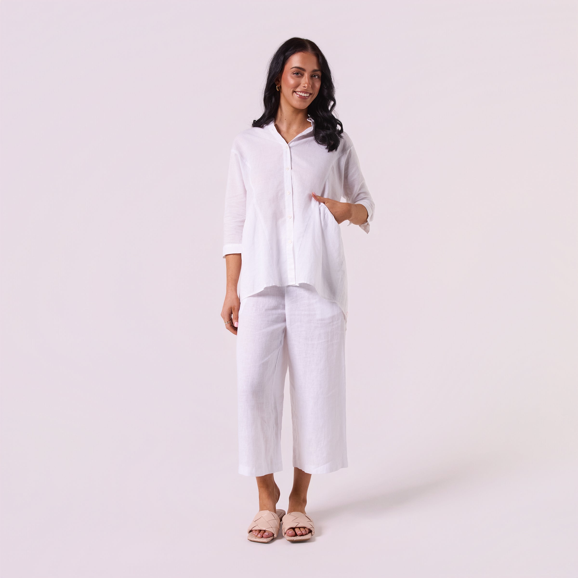 AM01274 SLEEVE BUTTON ROLL UP 100%LINEN SHIRT