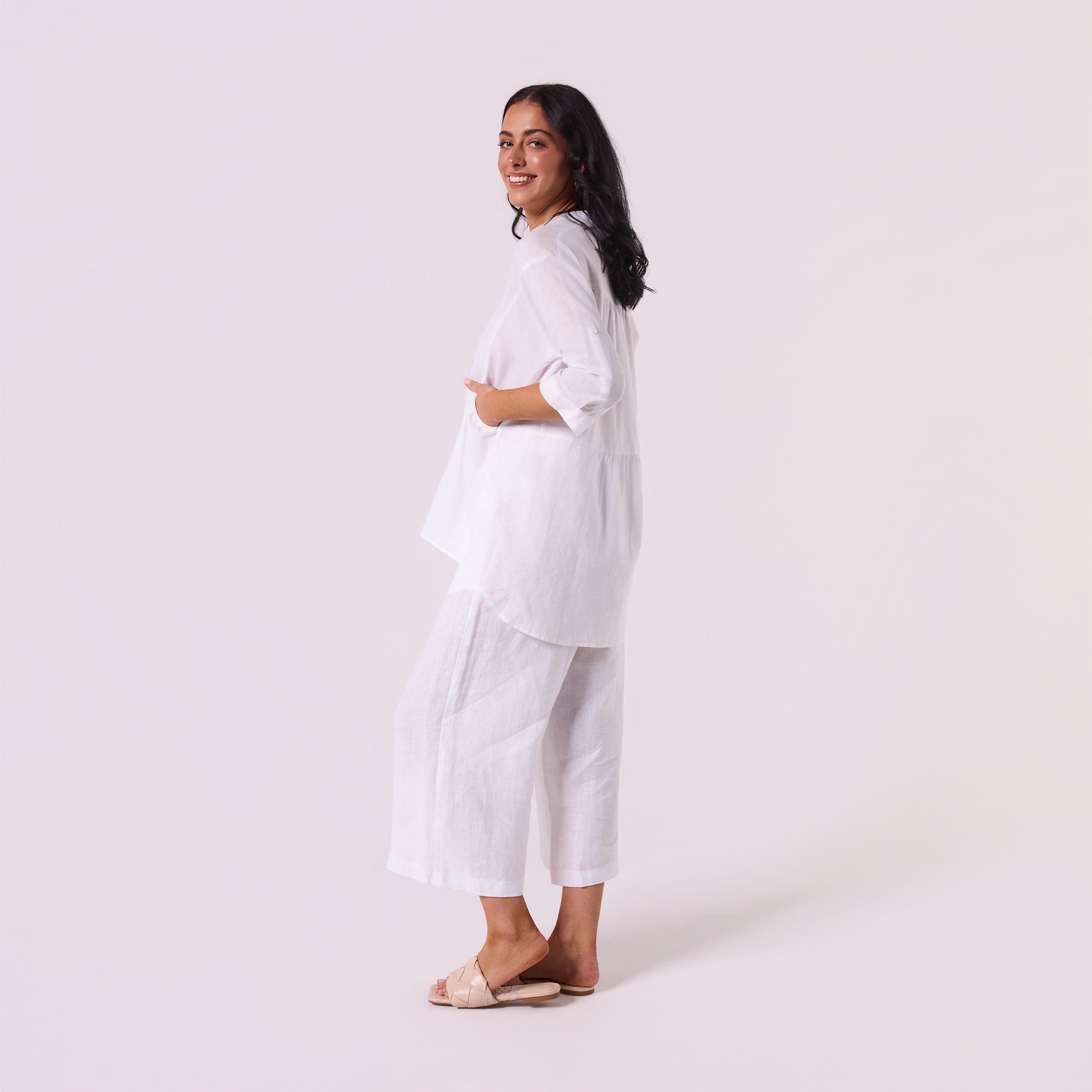 AM01274 SLEEVE BUTTON ROLL UP 100%LINEN SHIRT