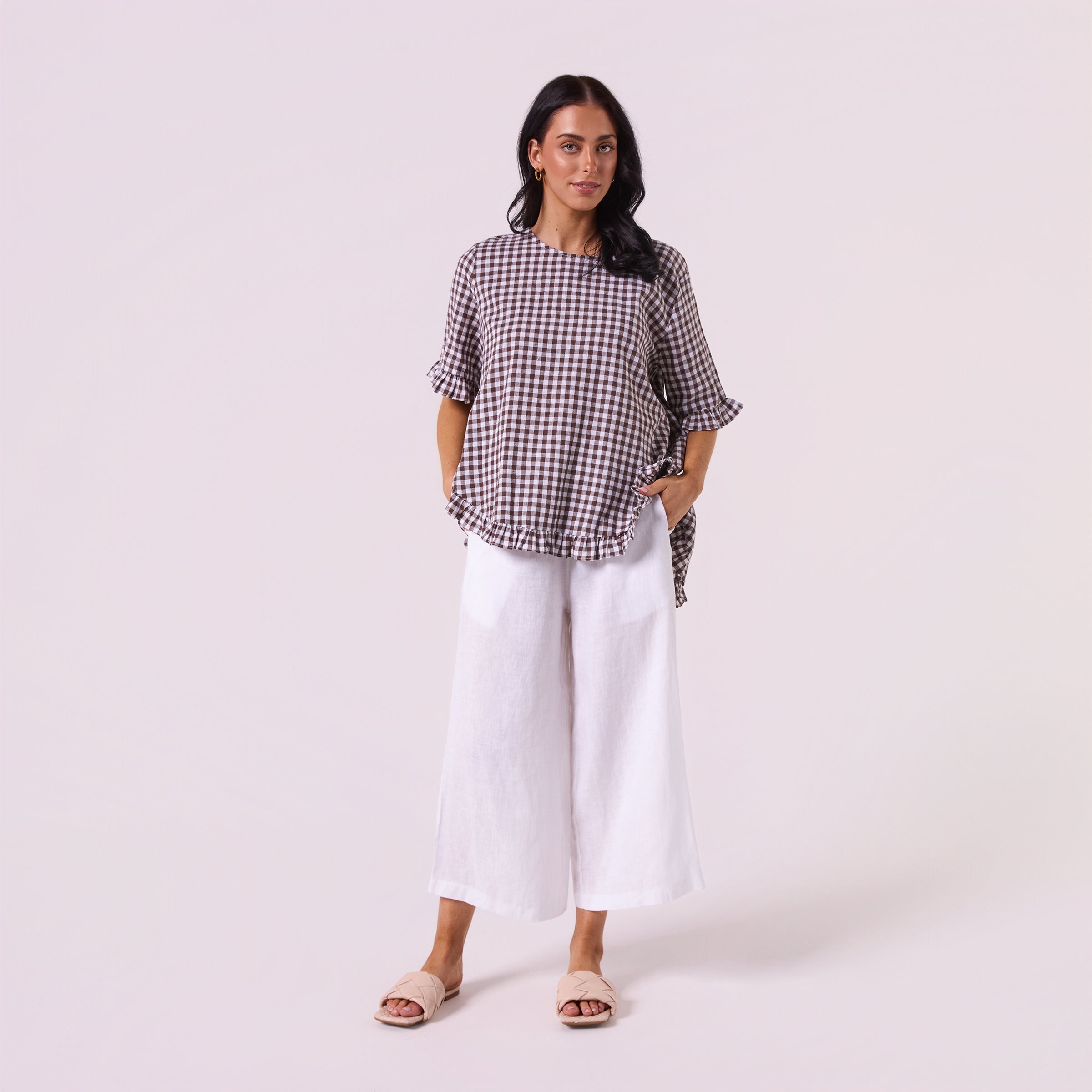 AM02497 TINY CHECK & SIDE POCKET TOP