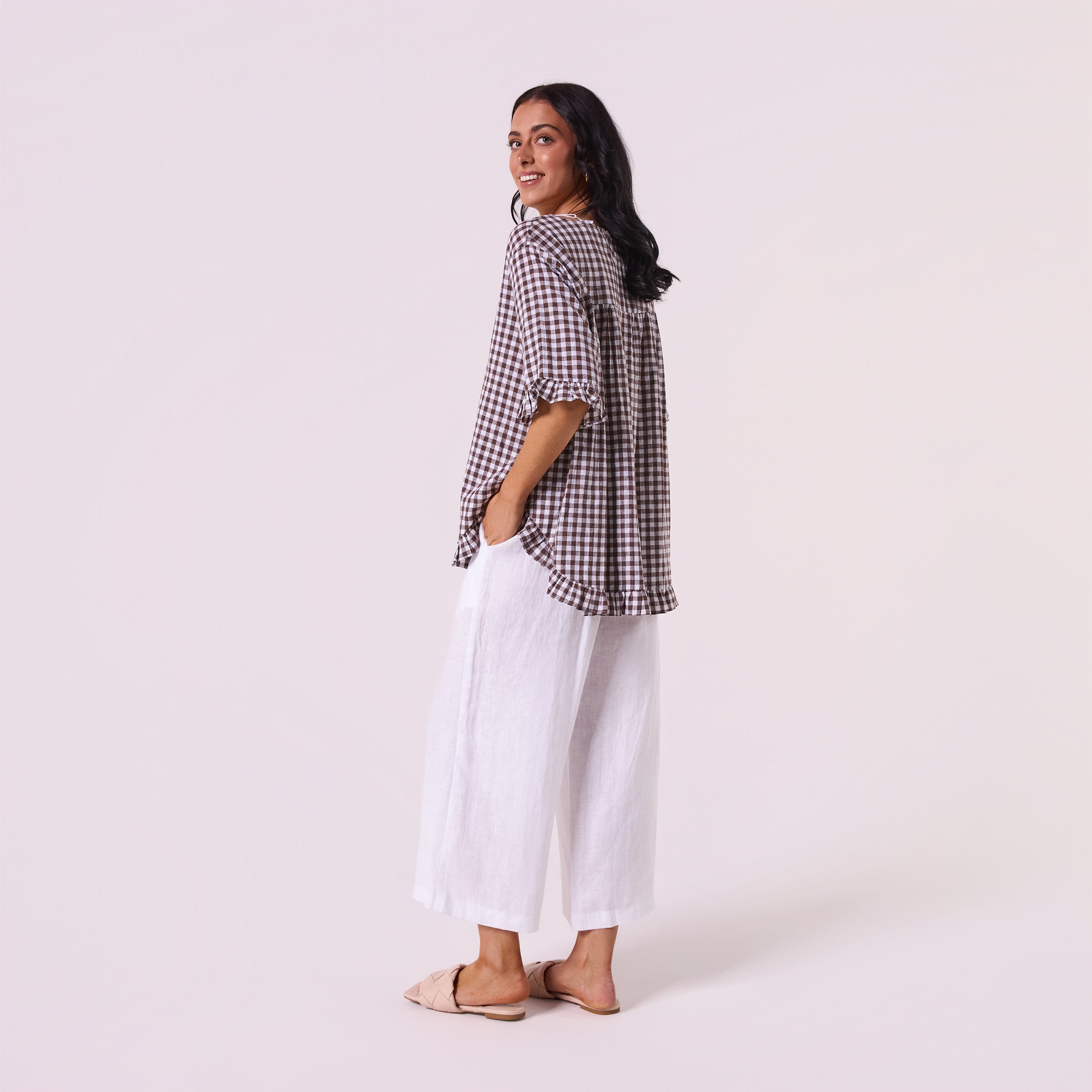 AM02497 TINY CHECK & SIDE POCKET TOP