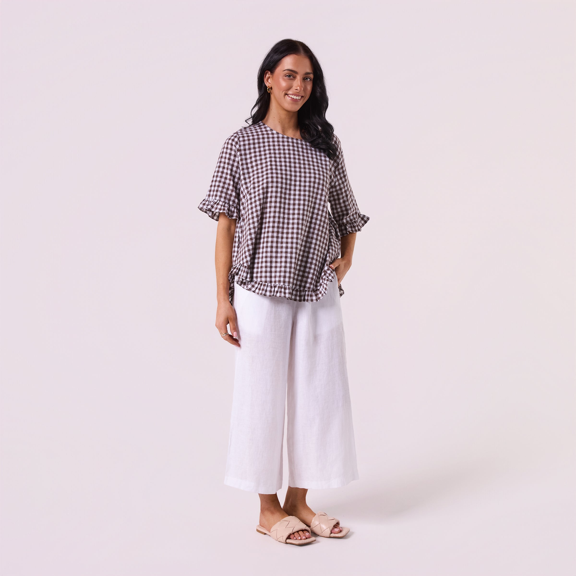 AM02497 TINY CHECK & SIDE POCKET TOP