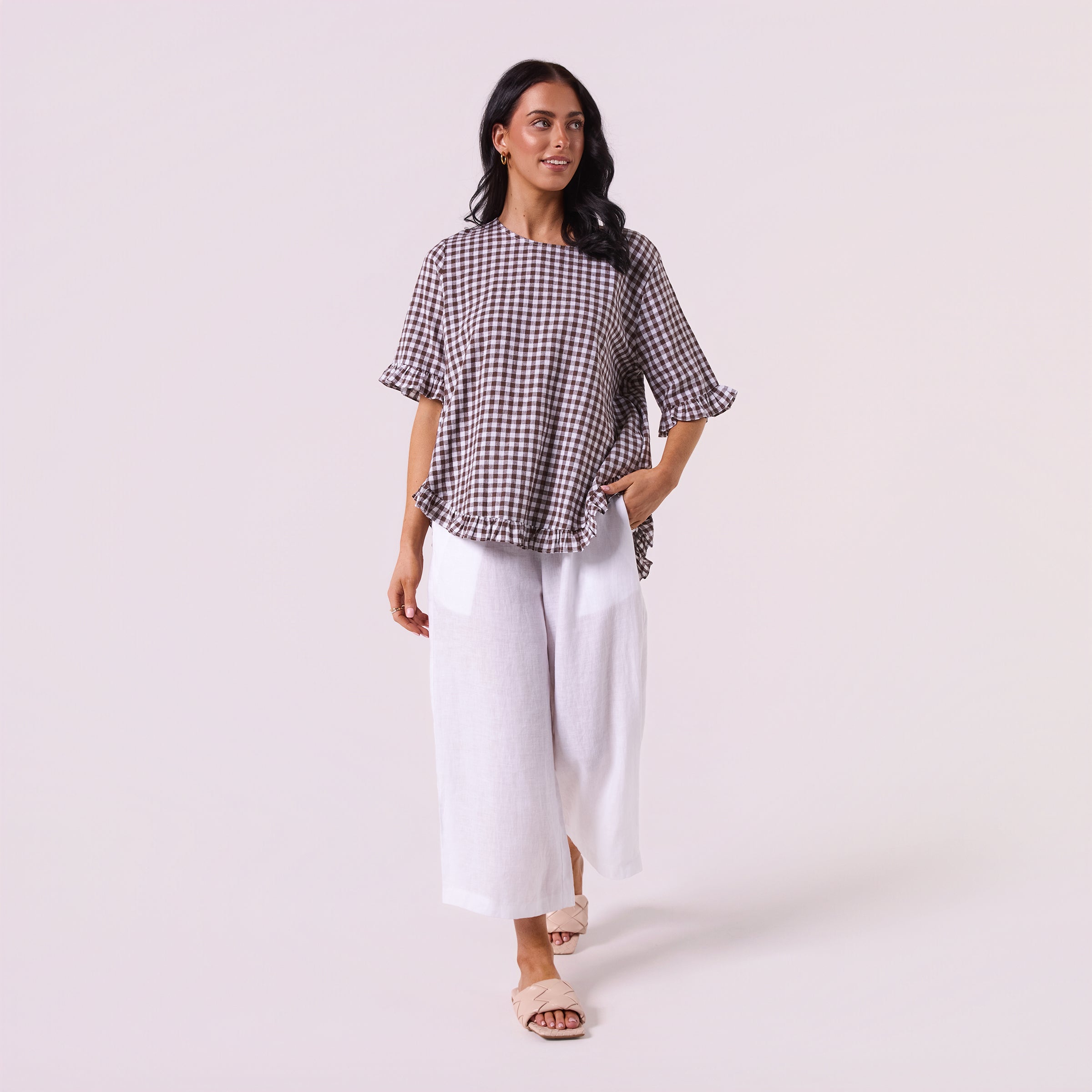 AM02497 TINY CHECK & SIDE POCKET TOP