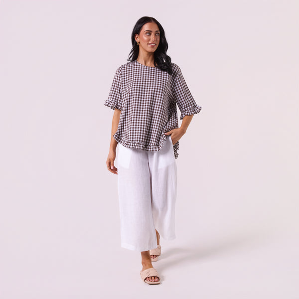 AM02497 TINY CHECK & SIDE POCKET TOP