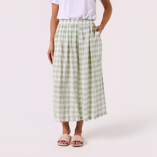 AM026100 GINGHAM 100%LINEN PANT