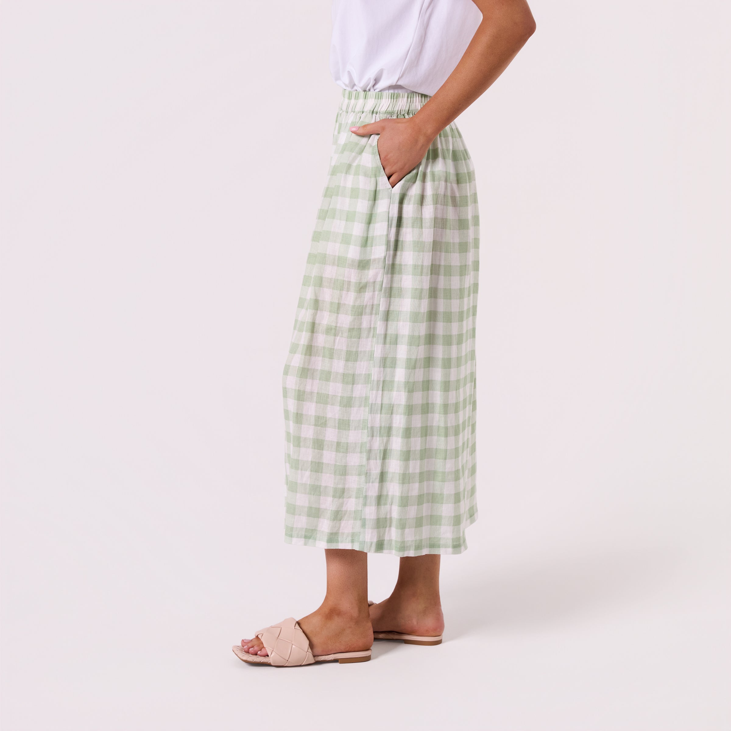 AM026100 GINGHAM 100%LINEN PANT
