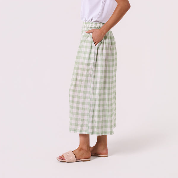 AM026100 GINGHAM 100%LINEN PANT