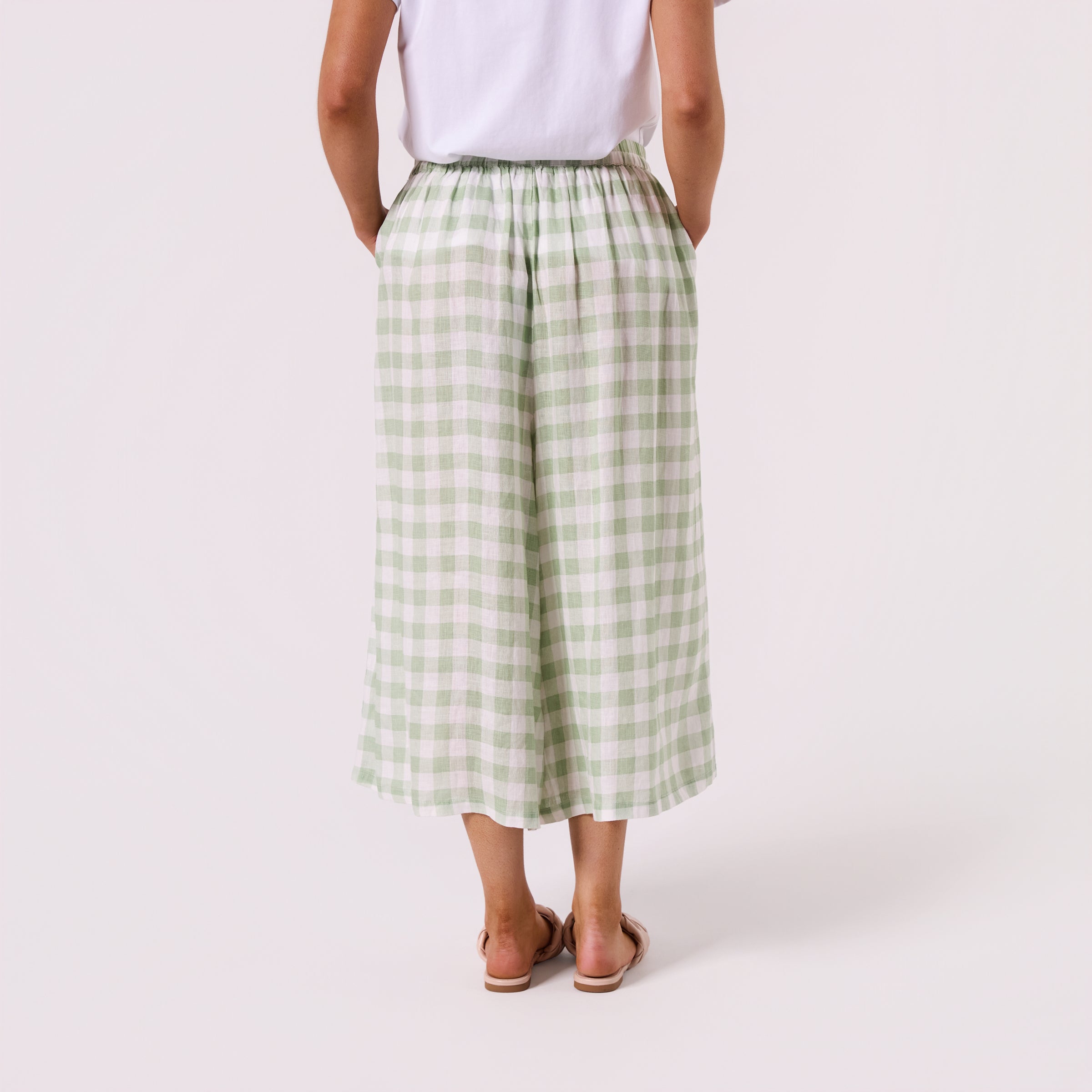 AM026100 GINGHAM 100%LINEN PANT