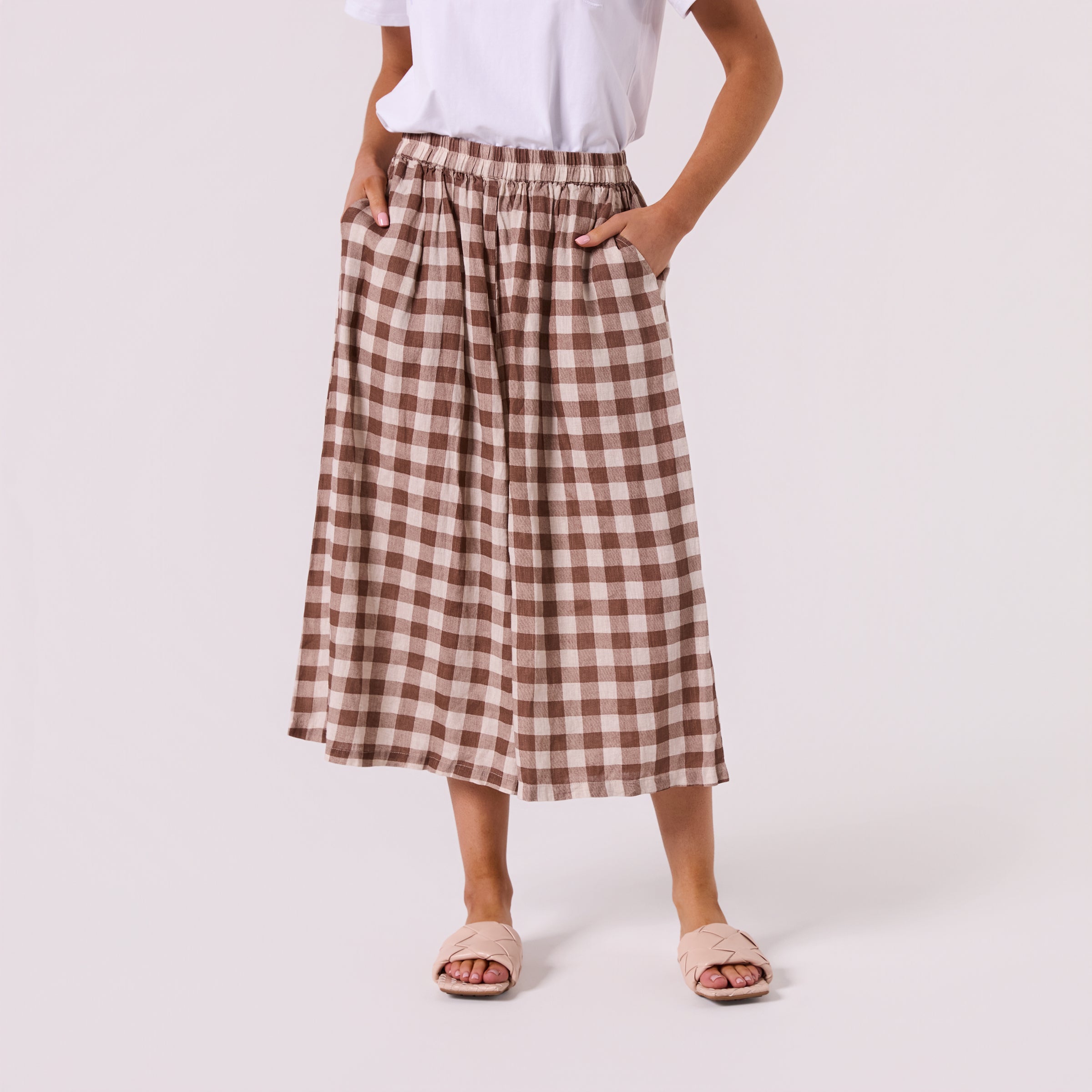 AM02610 GINGHAM 100%LINEN PANT