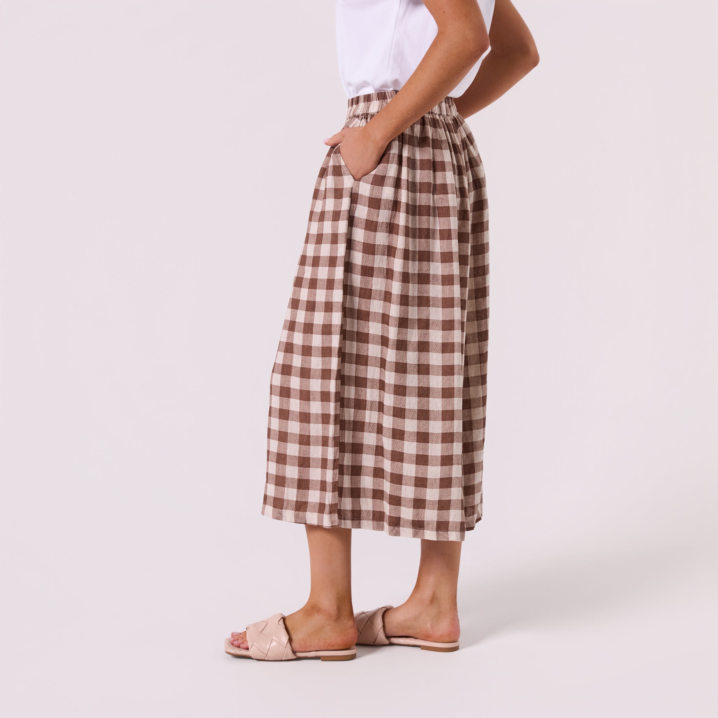 AM02610 GINGHAM 100%LINEN PANT