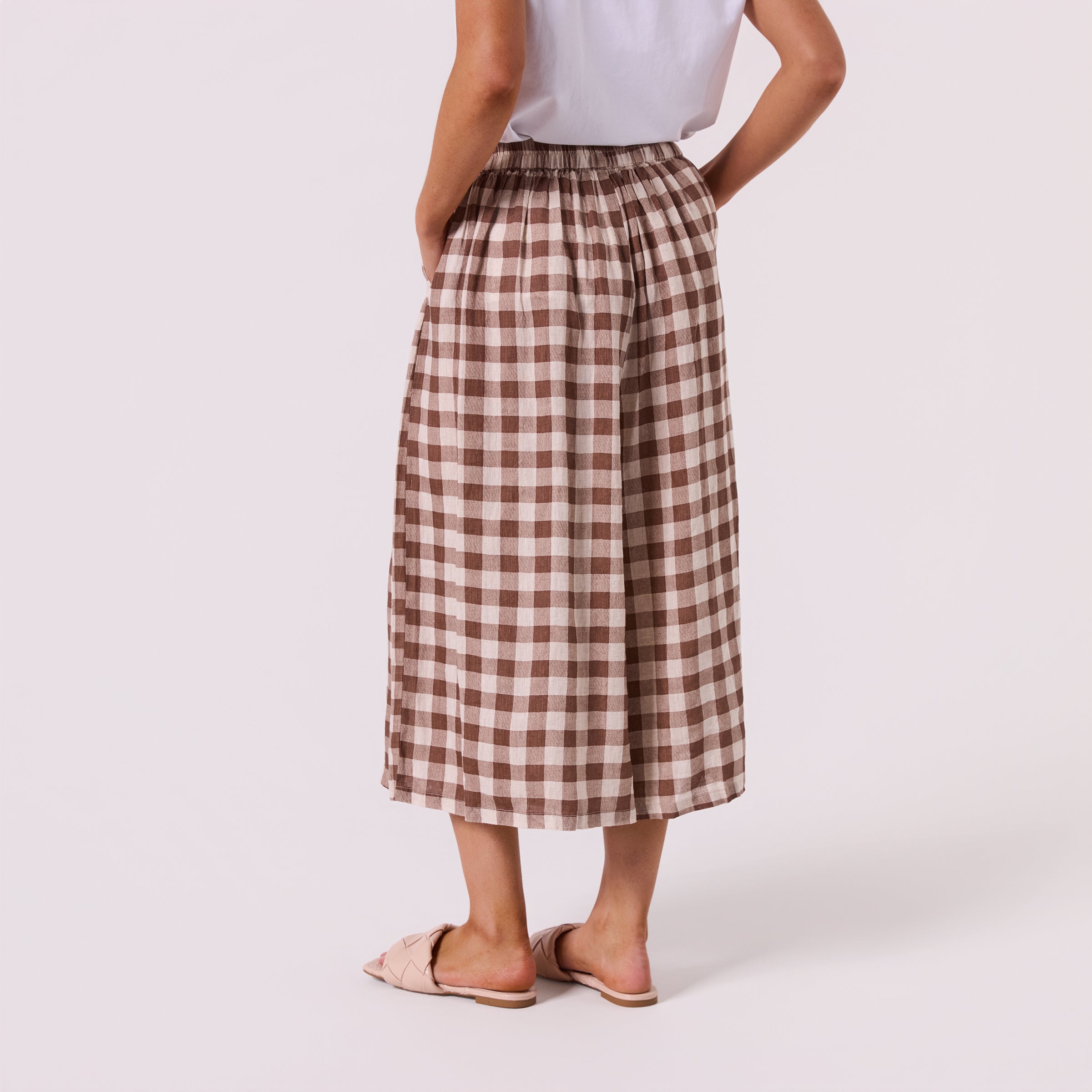 AM02610 GINGHAM 100%LINEN PANT