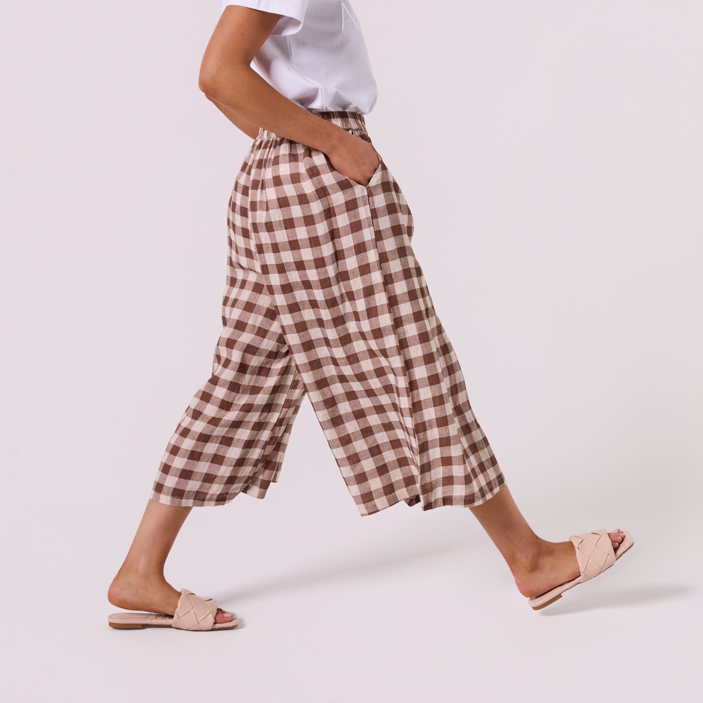 AM02610 GINGHAM 100%LINEN PANT