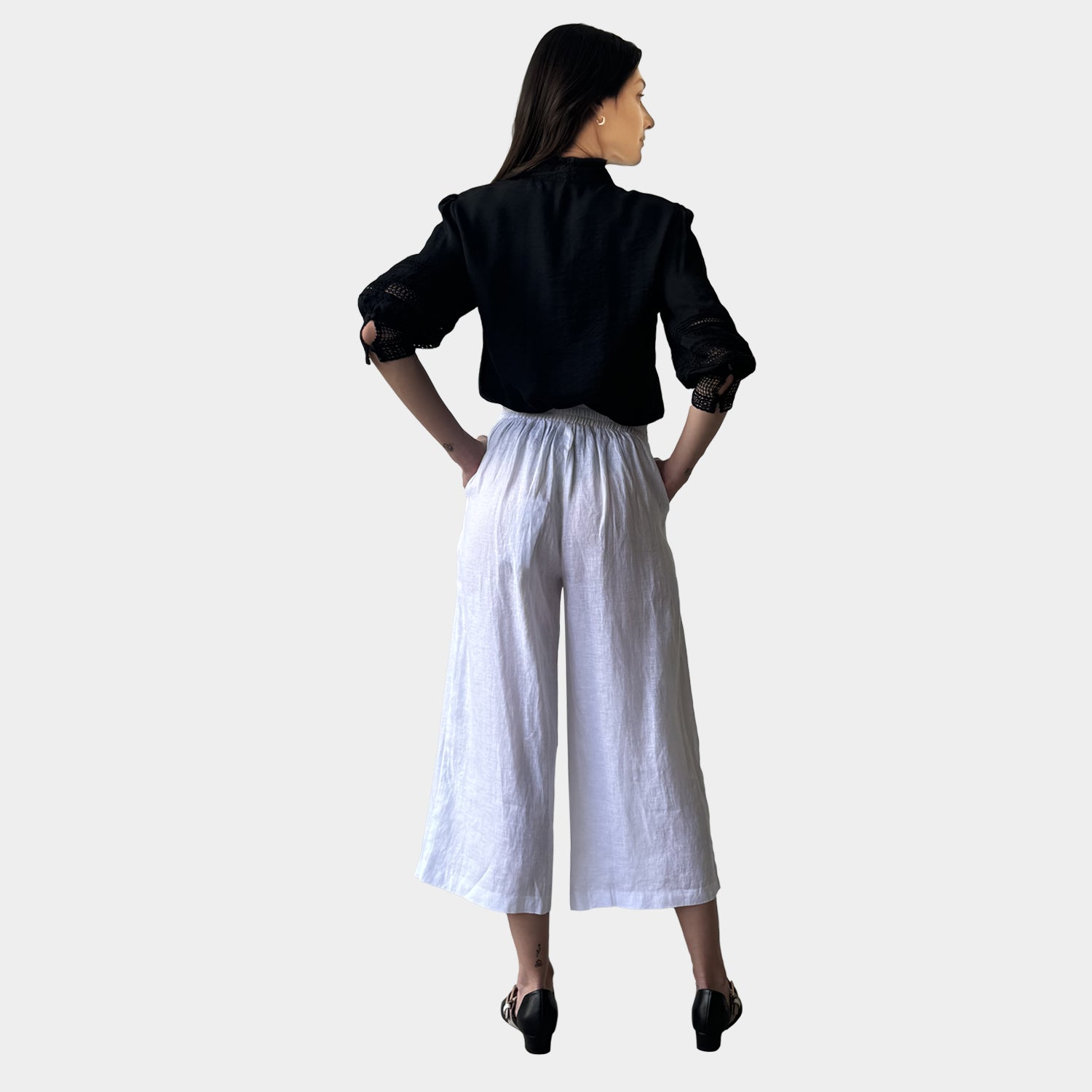 AM02377 100%LINEN CROPPED PANTS