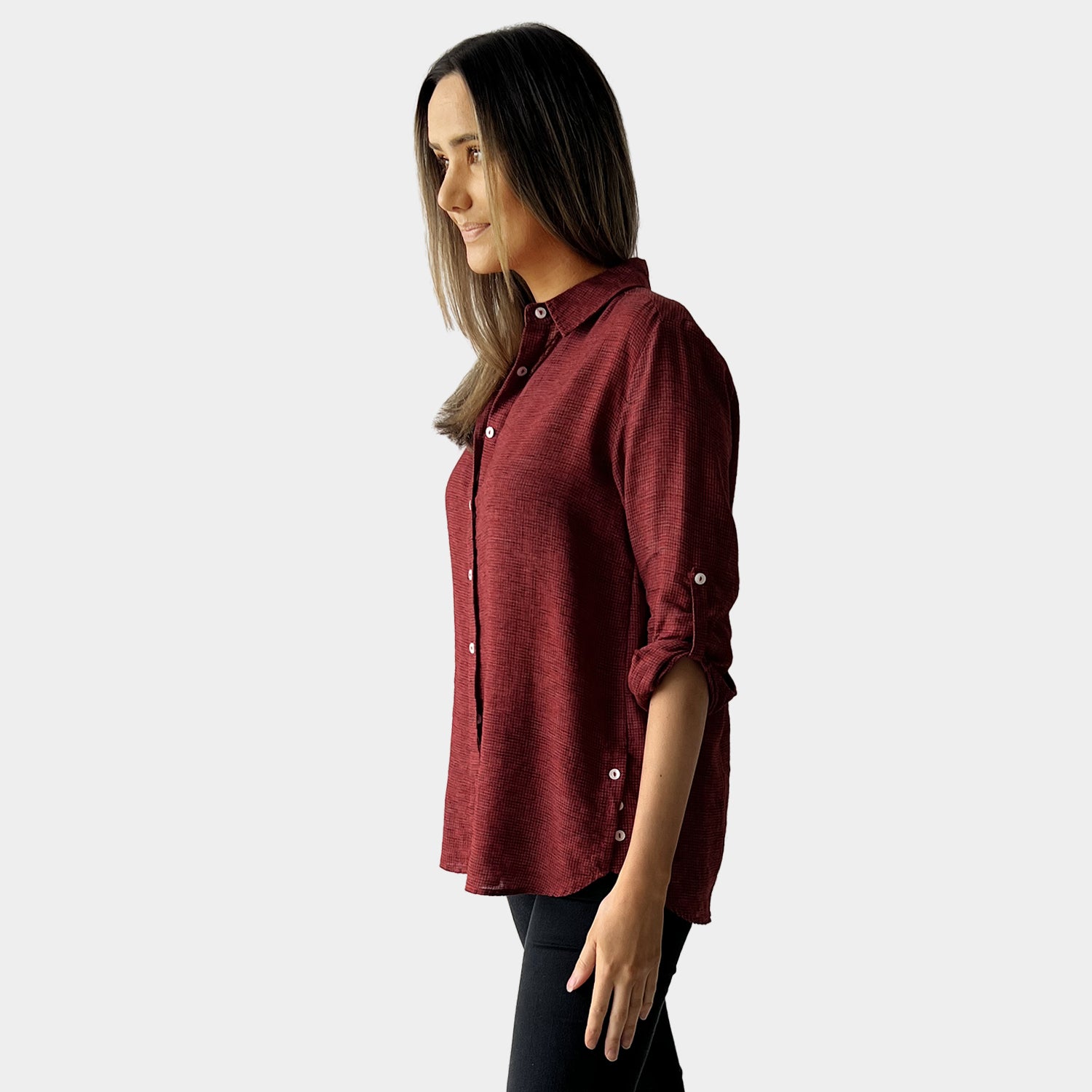 AM02452-1 GINGHAM 100%LINEN SHIRT