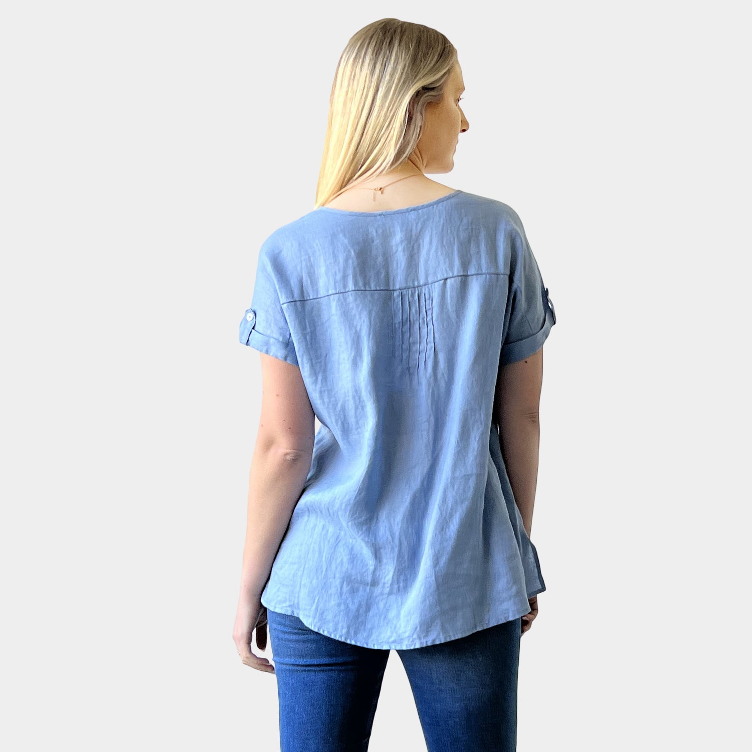 AM0222 100%LINEN V NECK TOP