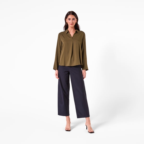 AM26013  JOHNNY COLLAR  BLOUSE (KHAKI)
