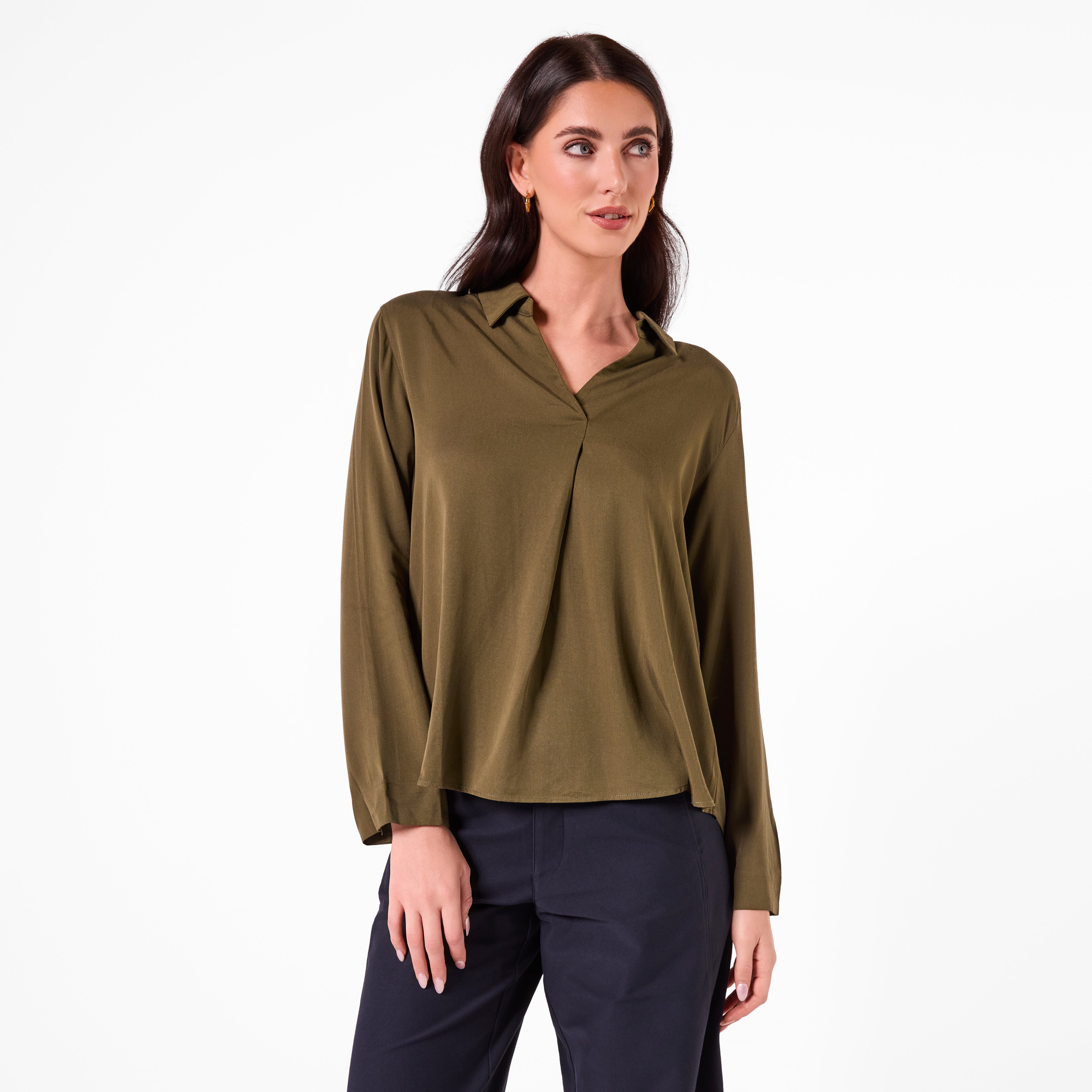 AM26013  JOHNNY COLLAR  BLOUSE (KHAKI)
