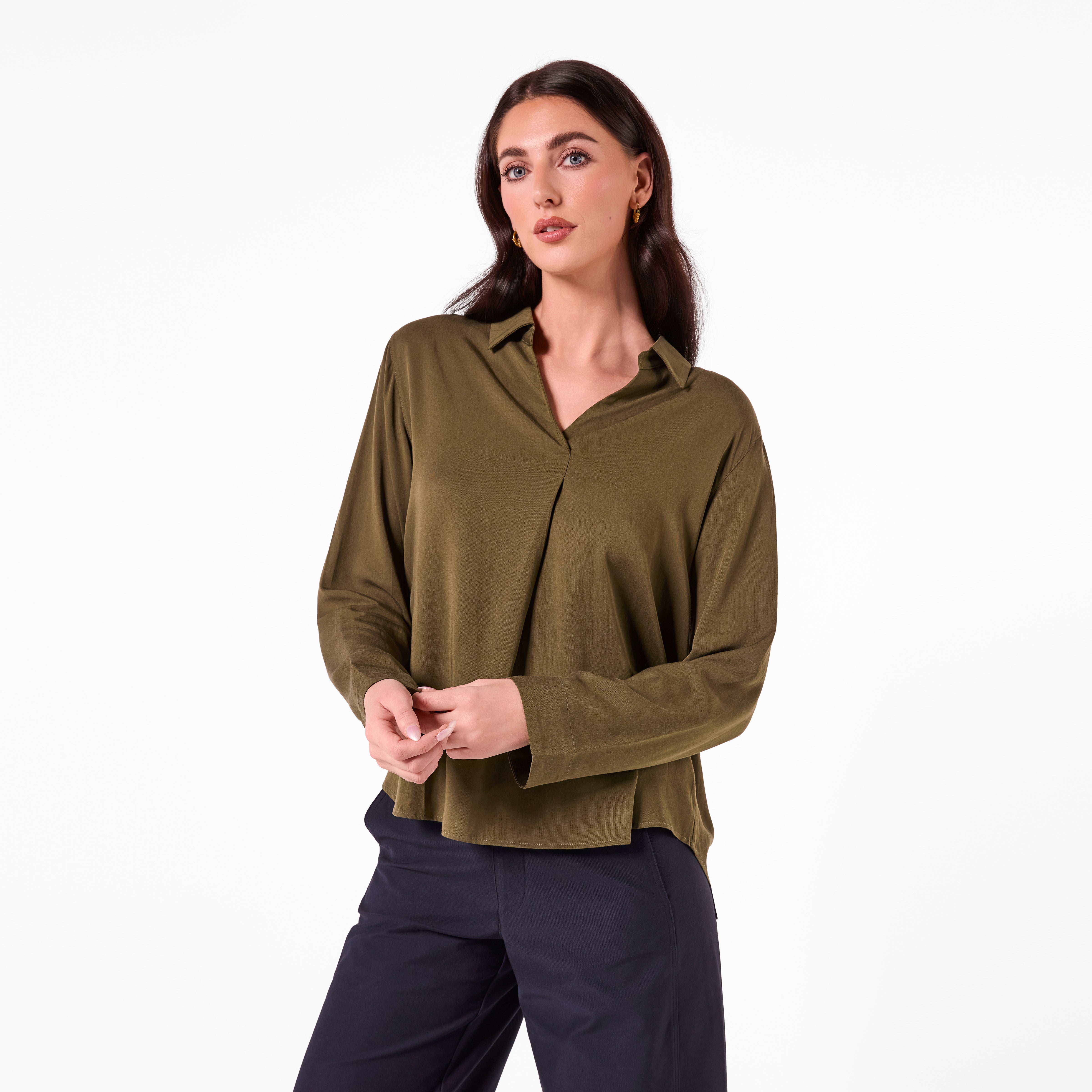 AM26013  JOHNNY COLLAR  BLOUSE (KHAKI)