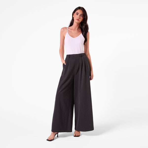 AF00027 WIDE LEG PLEATED PANT (CHARCOAL)
