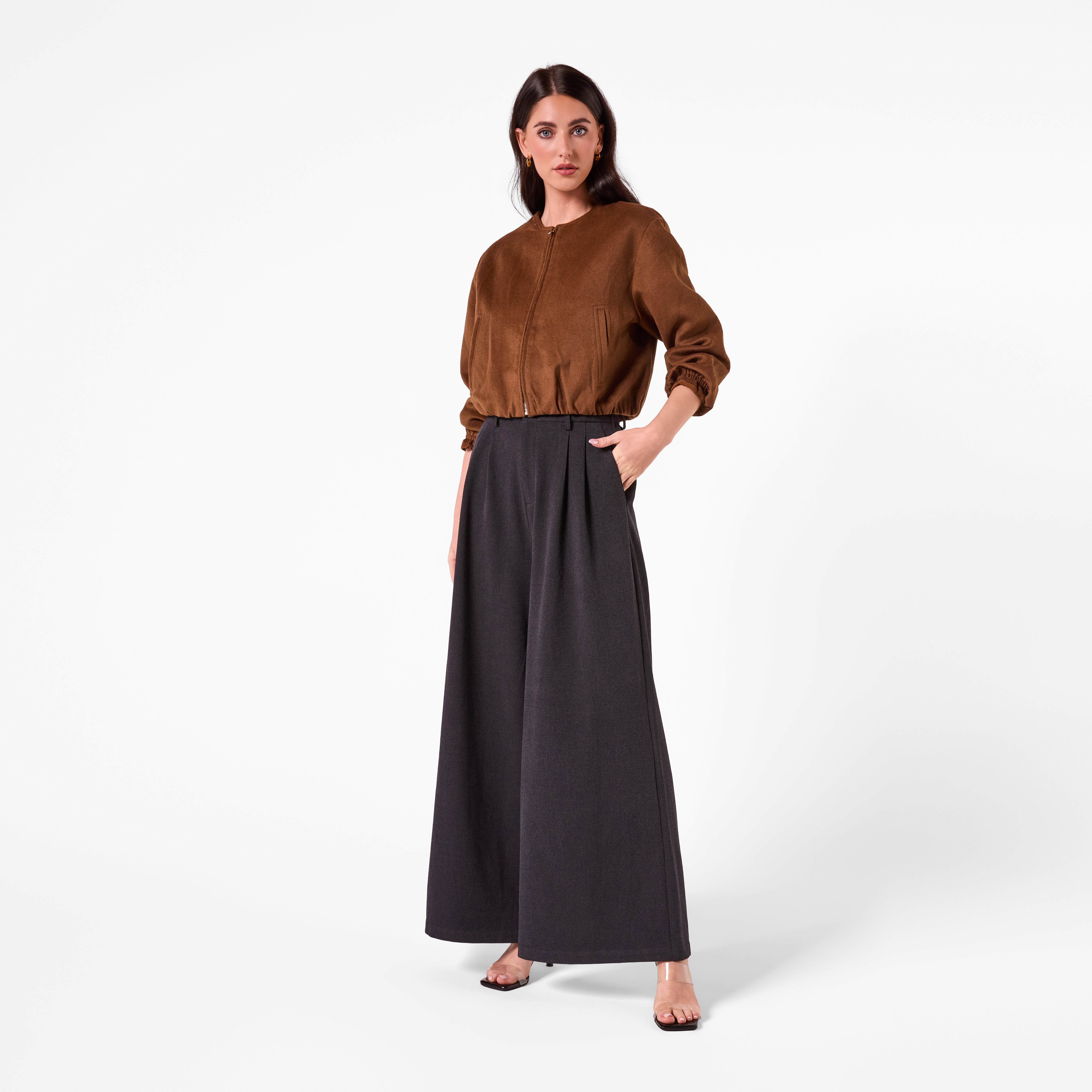AF00027 WIDE LEG PLEATED PANT (CHARCOAL)