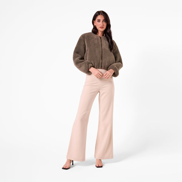 AM26022 TEDDY CROP JACKET  (KHAKI)