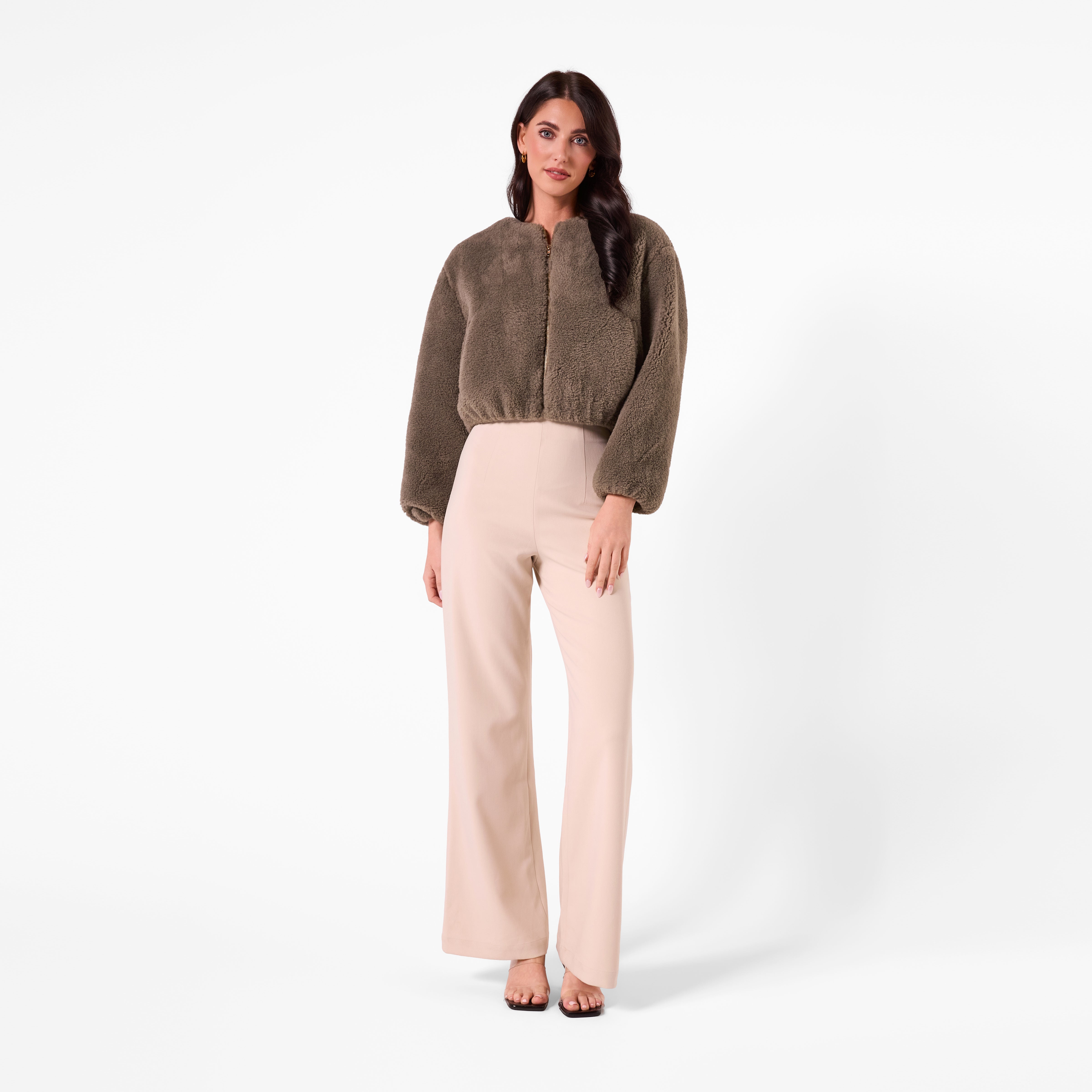 AM26022 TEDDY CROP JACKET  (KHAKI)