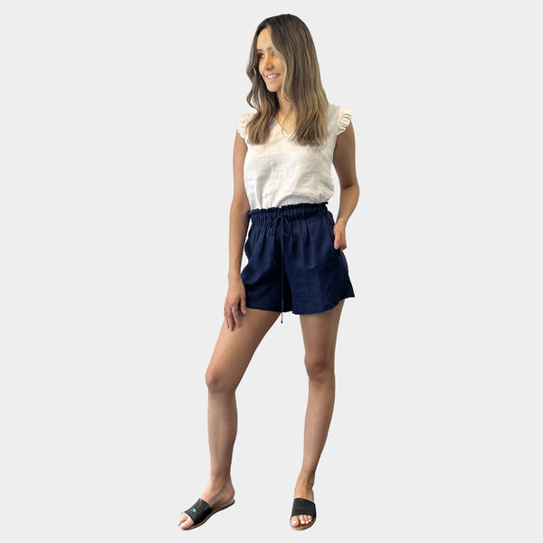 AM01170 SIDE POCKET 100%LINEN SHORTS