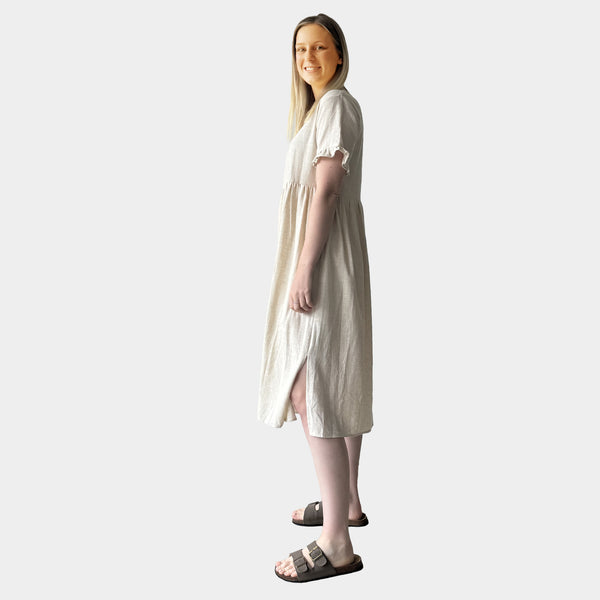 AM02374 LINEN COTTON SIDE POCKET DRESS