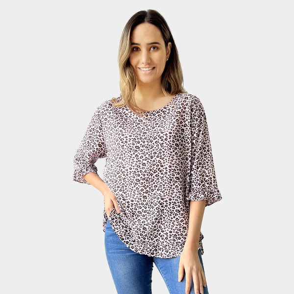 AM02496-2 LEOPARD PRINT LINEN COTTON TOP