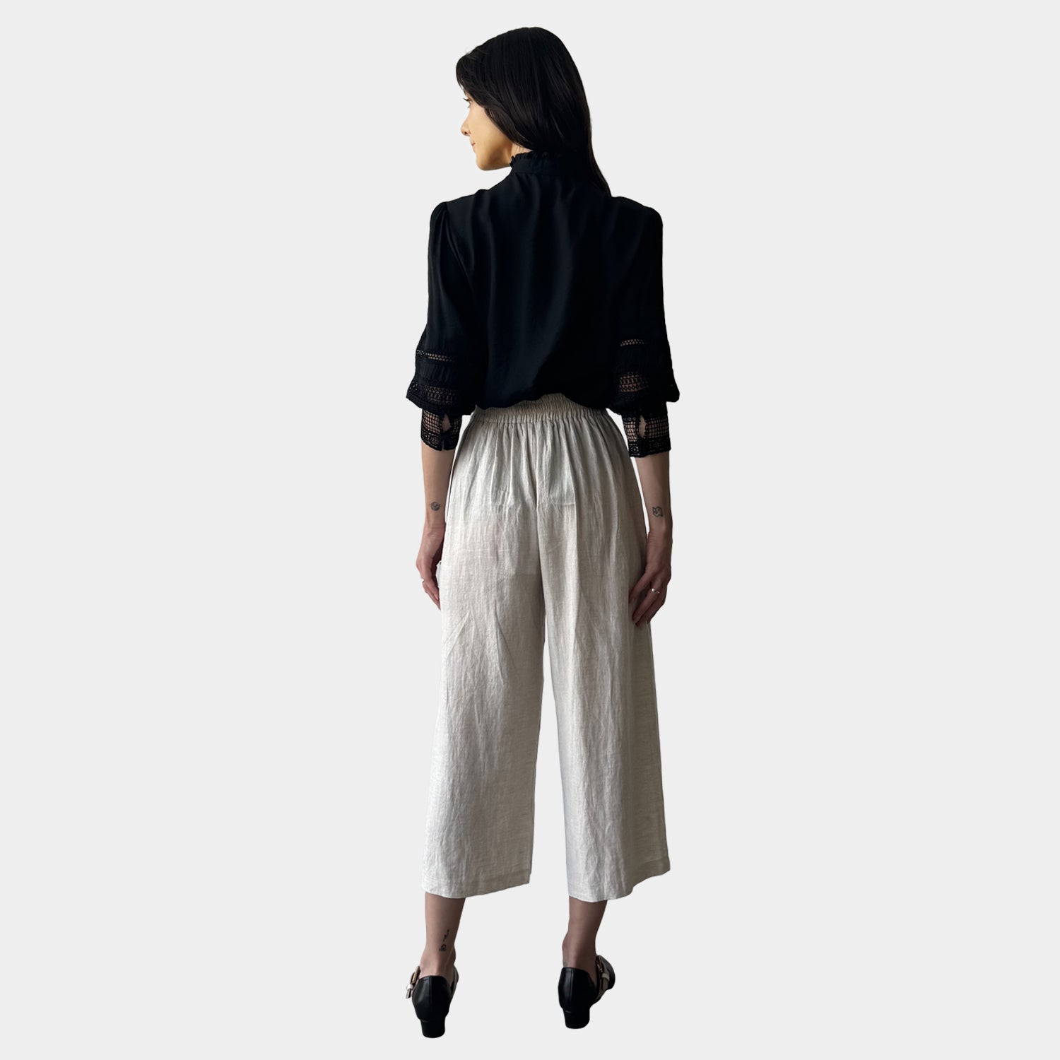 AM02377 100%LINEN CROPPED PANTS