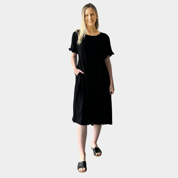 AM02374 LINEN COTTON SIDE POCKET DRESS