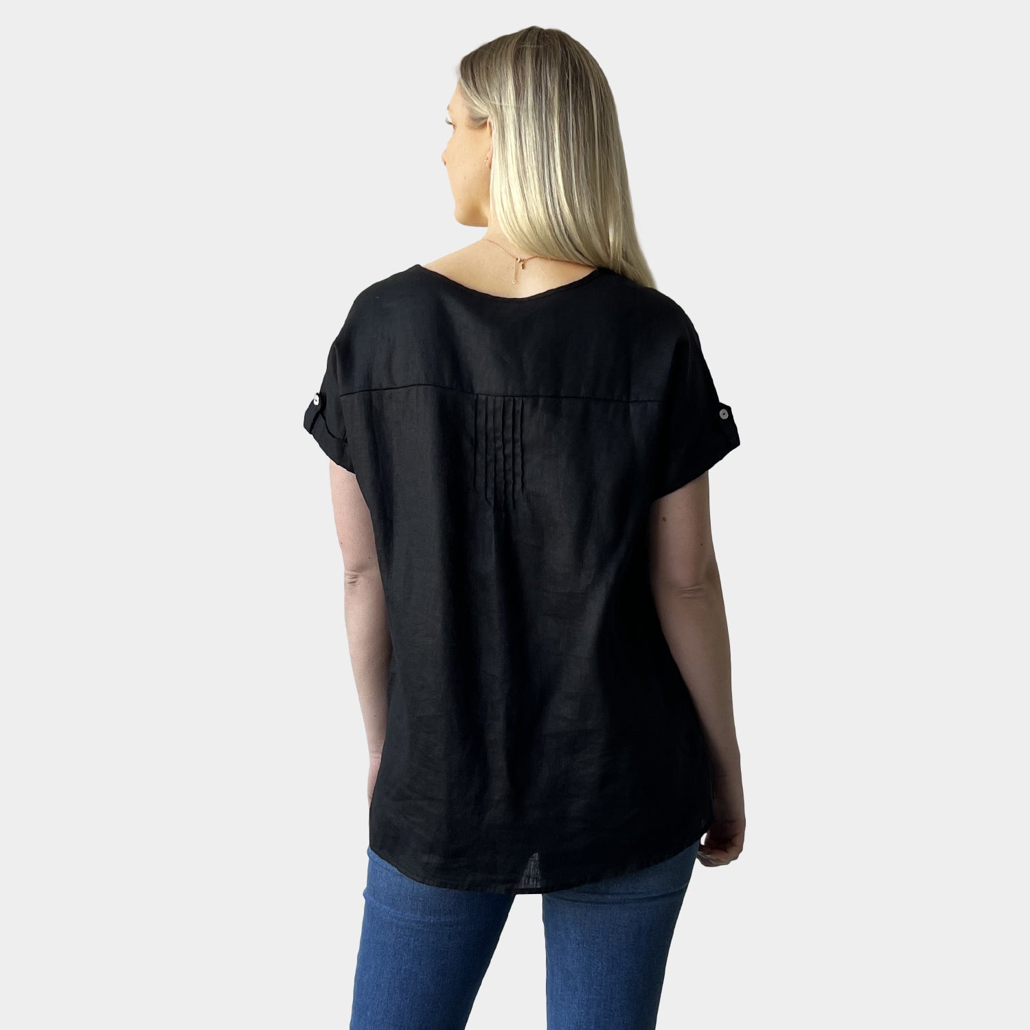 AM0222 100%LINEN V NECK TOP