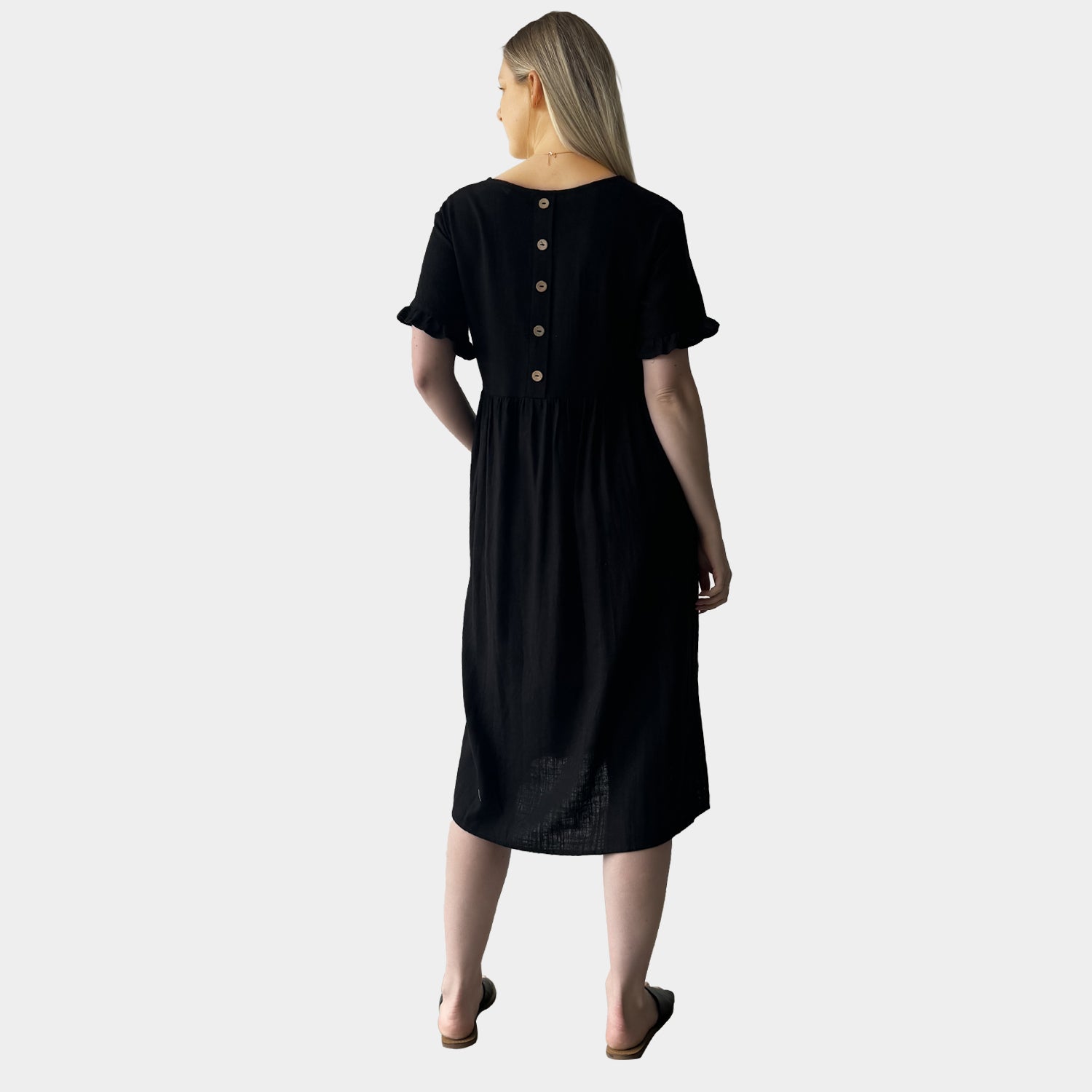 AM02374 LINEN COTTON SIDE POCKET DRESS