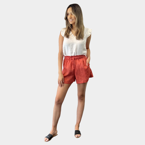 AM01170 SIDE POCKET 100%LINEN SHORTS