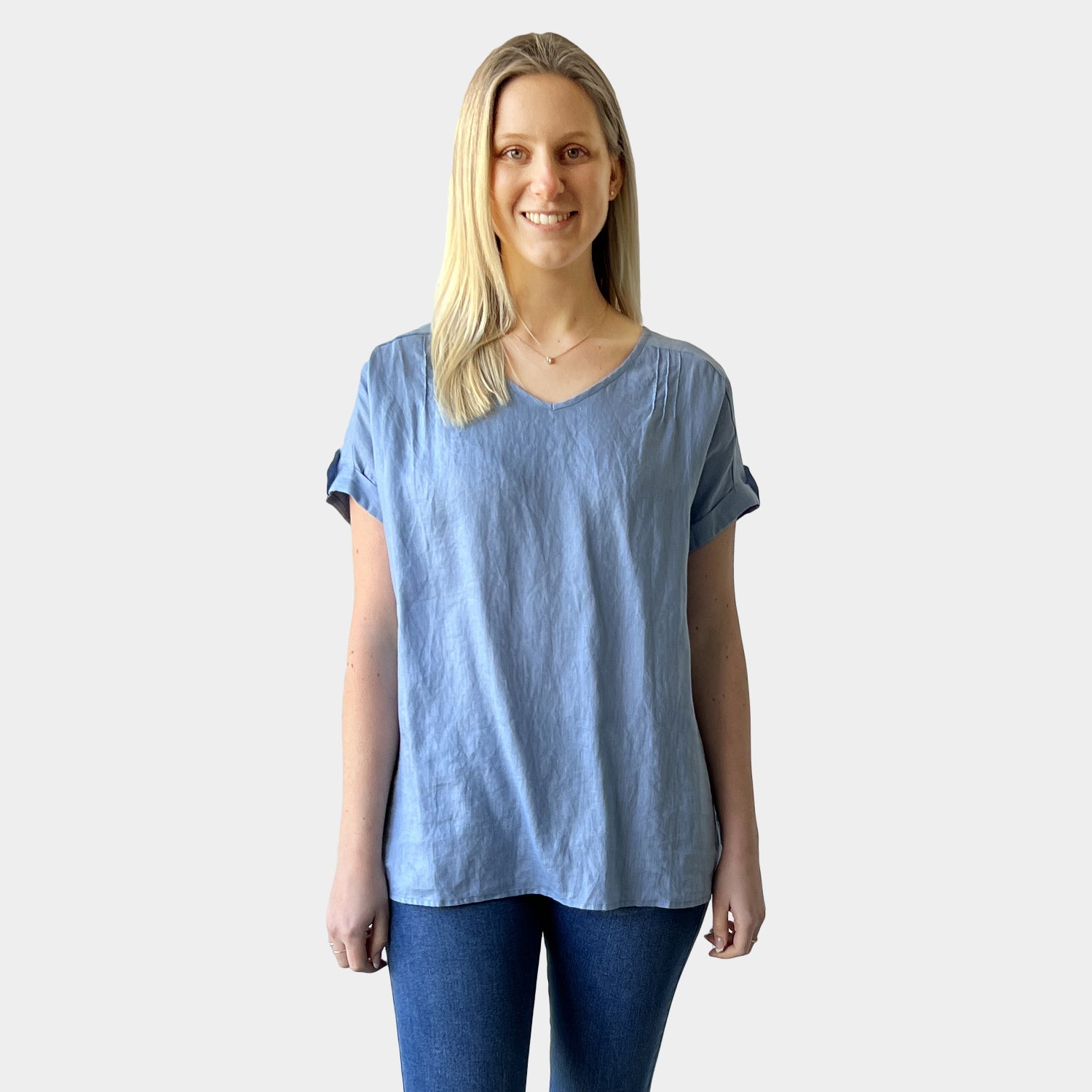 AM0222 100%LINEN V NECK TOP