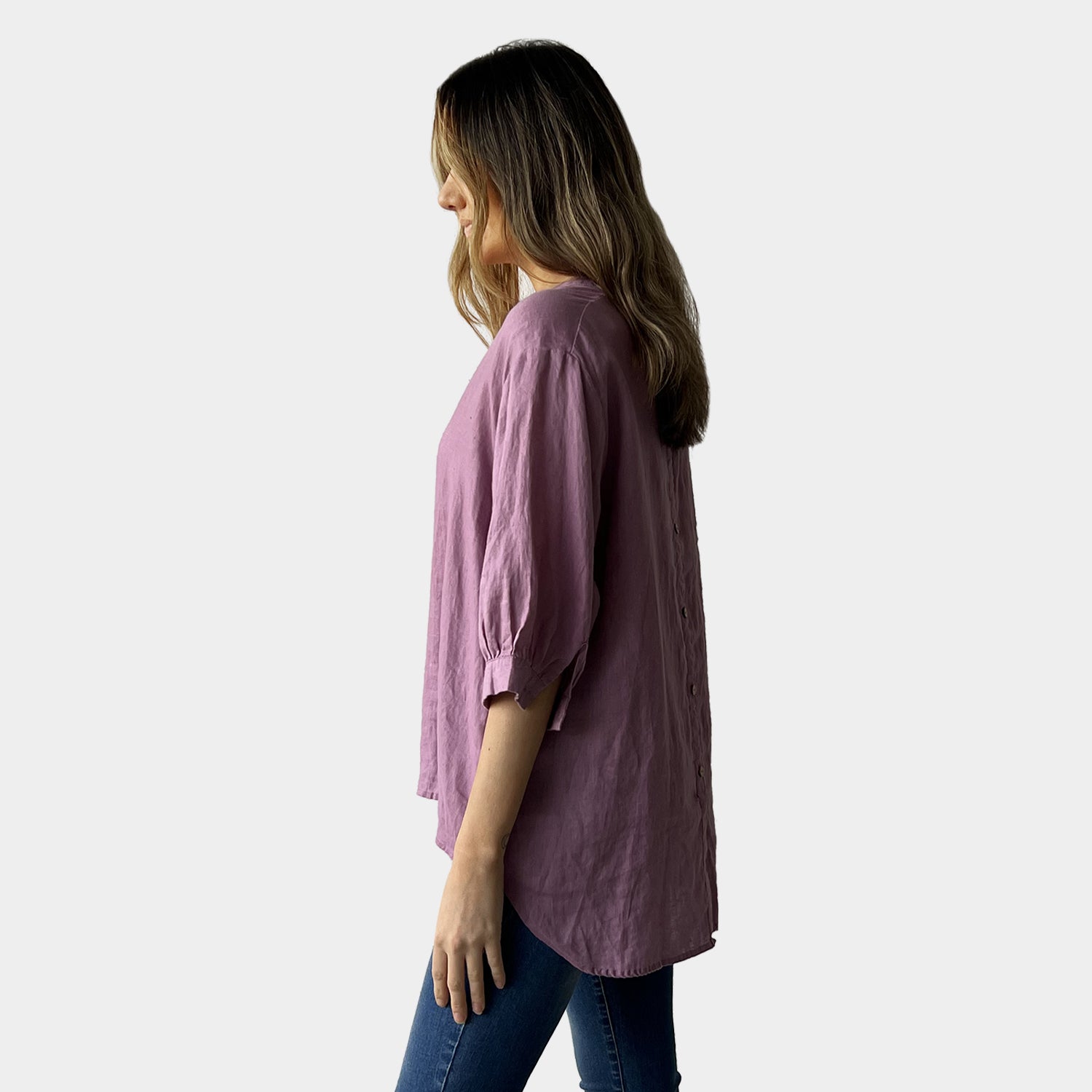 AM01240 BUTTON TRIM 100%LINEN SHIRT
