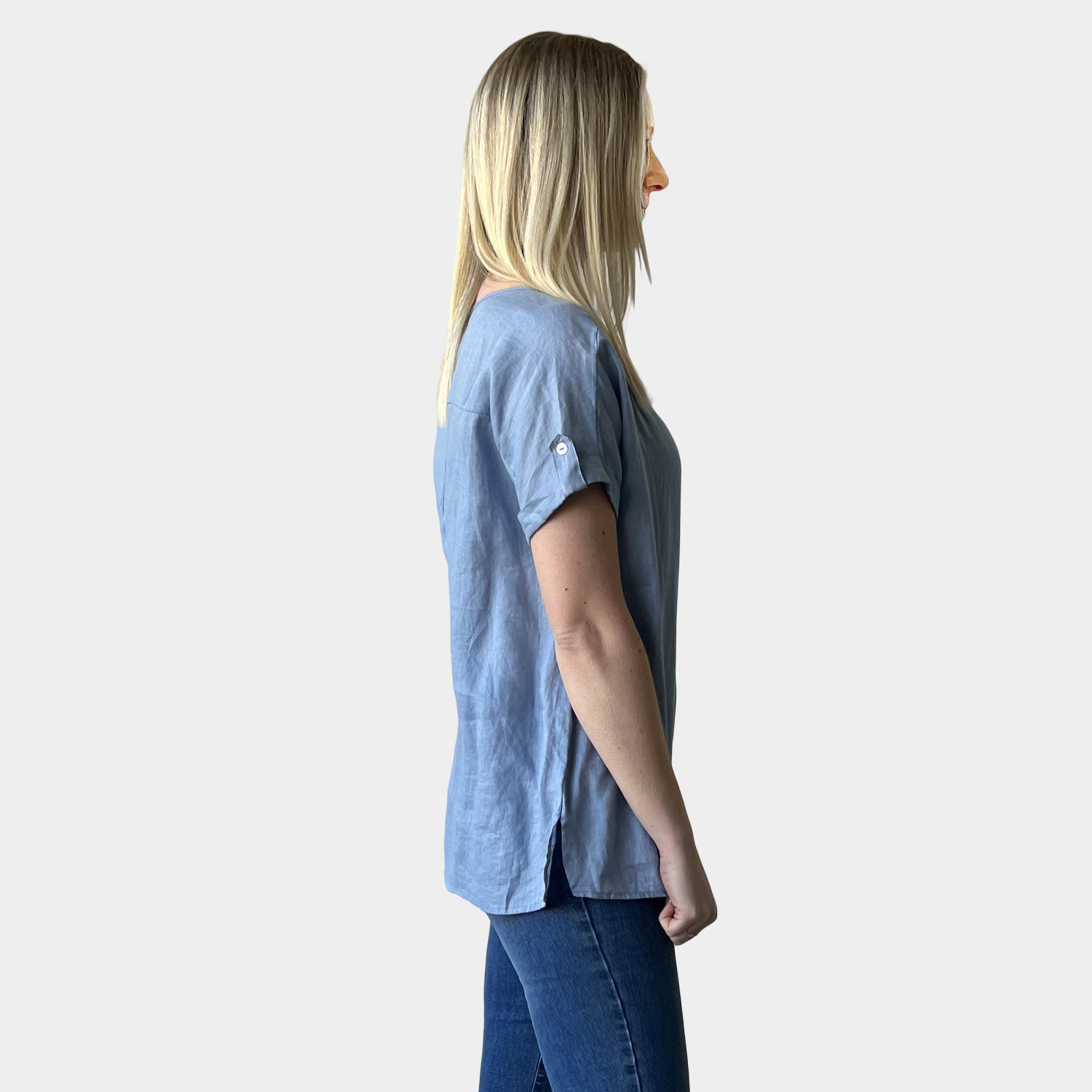 AM0222 100%LINEN V NECK TOP